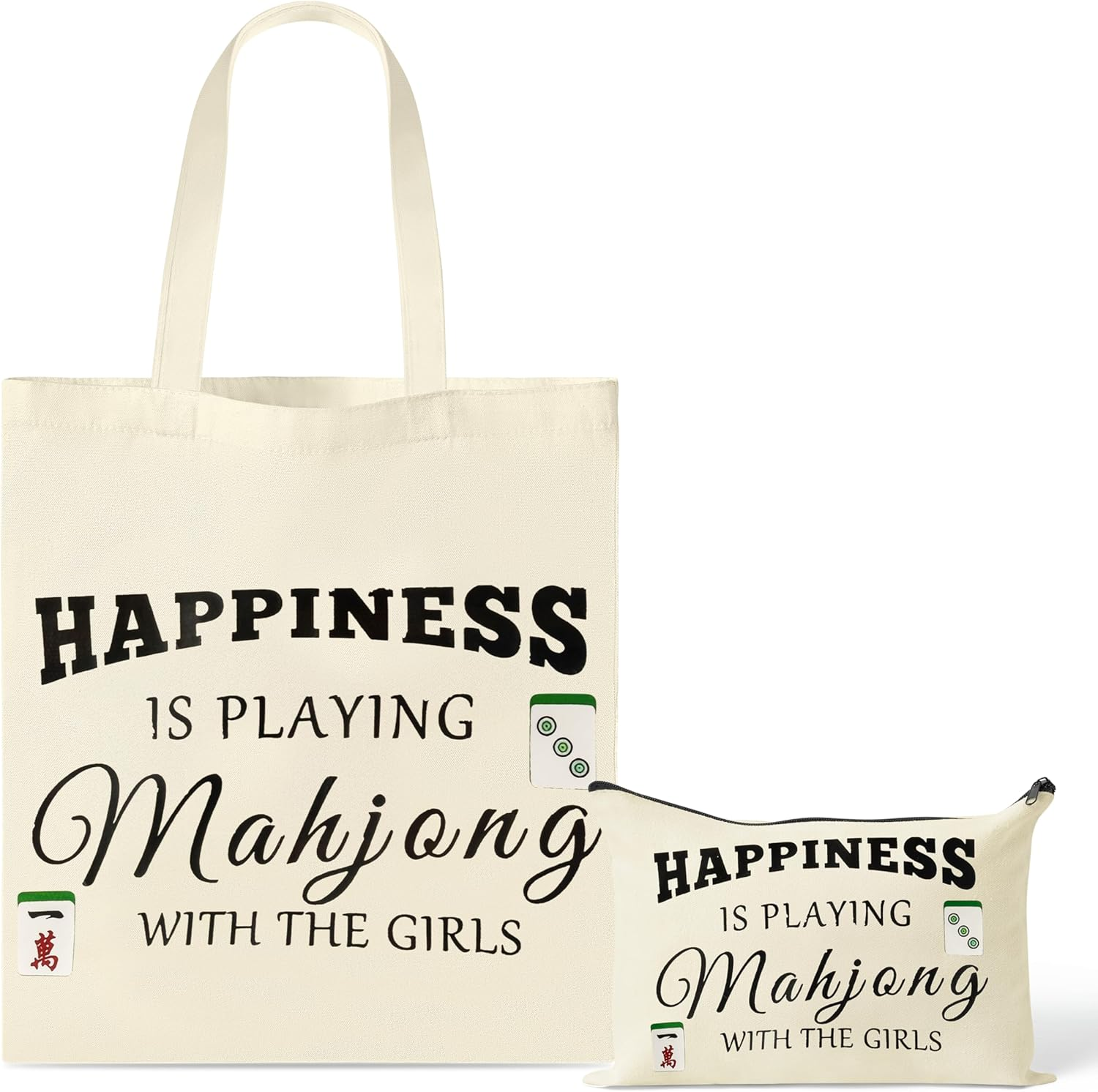 Gioxtra Funny Mahjong Tote Makeup Bag Set - 2Pcs Happiness Mahjong Gifts Tote Shoulder Bag Travel Toiletry Zipper Cosmetic Organizer Pen Purse Pouch for Game Lover Player Women Birthday Gift Supplies image number 6