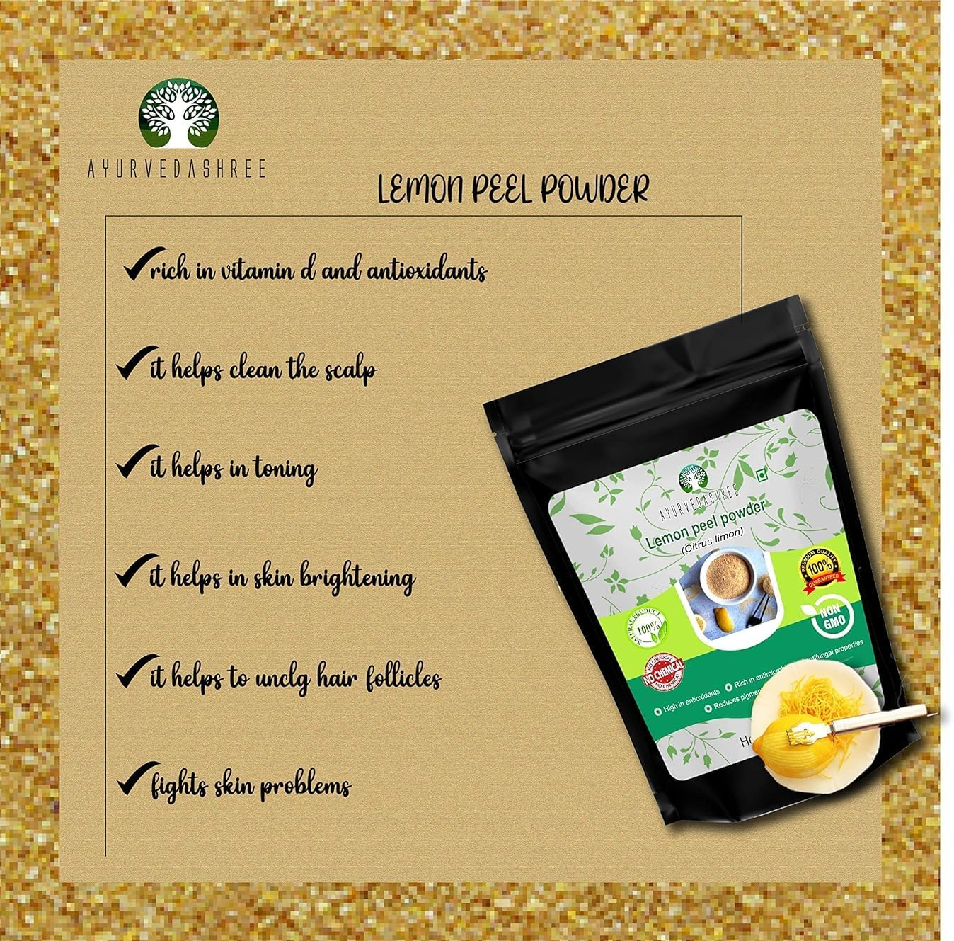 AYURVEDASHREE Lemon Peel Powder 100 Gm 100% Pure Processed from Sun Shade Dried Lemon Peel image number 1