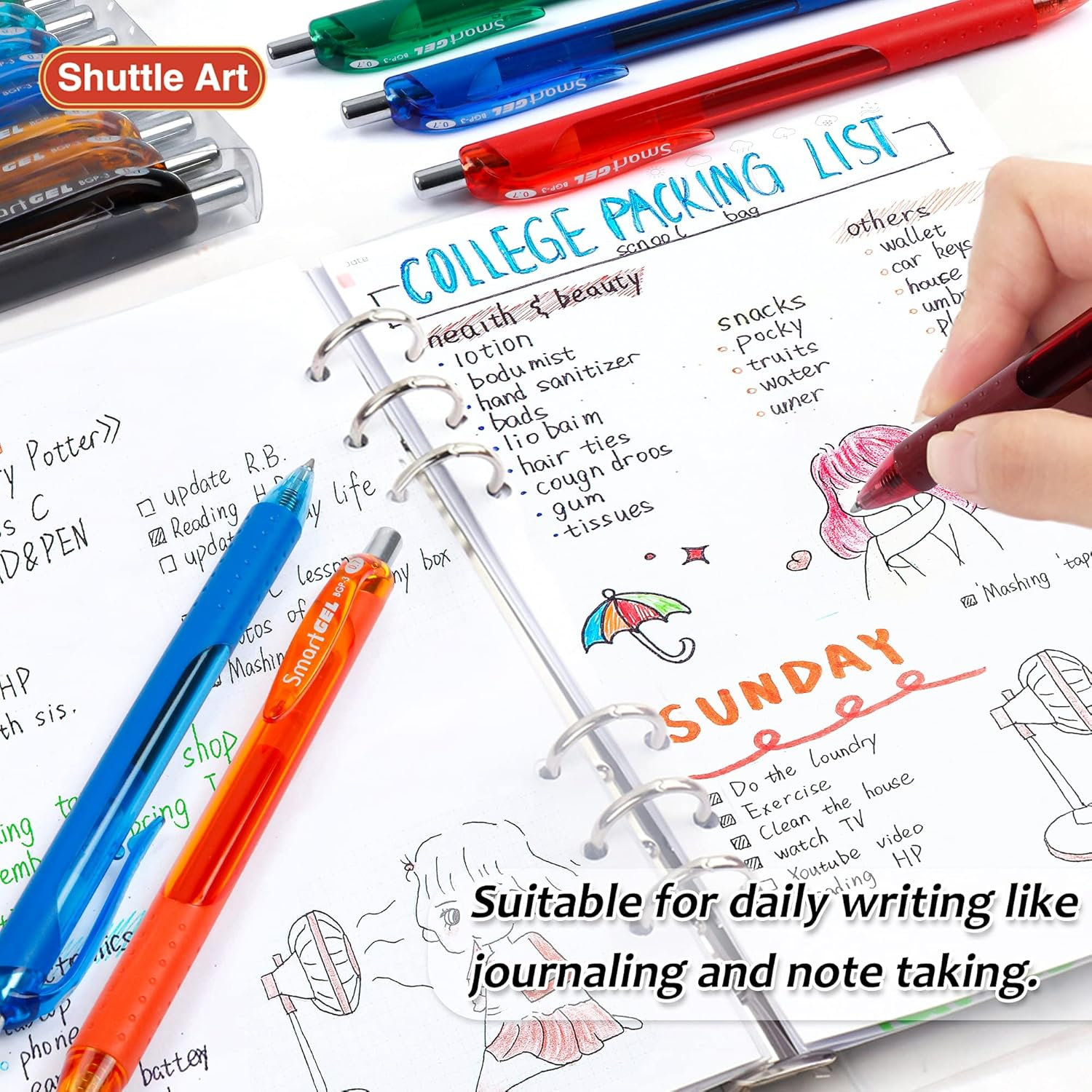 Coloured Gel Pens, Shuttle Art 20 Colours Retractable Gel Ink Pens with Grip, Medium Point (0.7Mm) Smooth Writing for Adults and Kids Writing Journaling Taking Notes Drawing at School Office Home image number 3