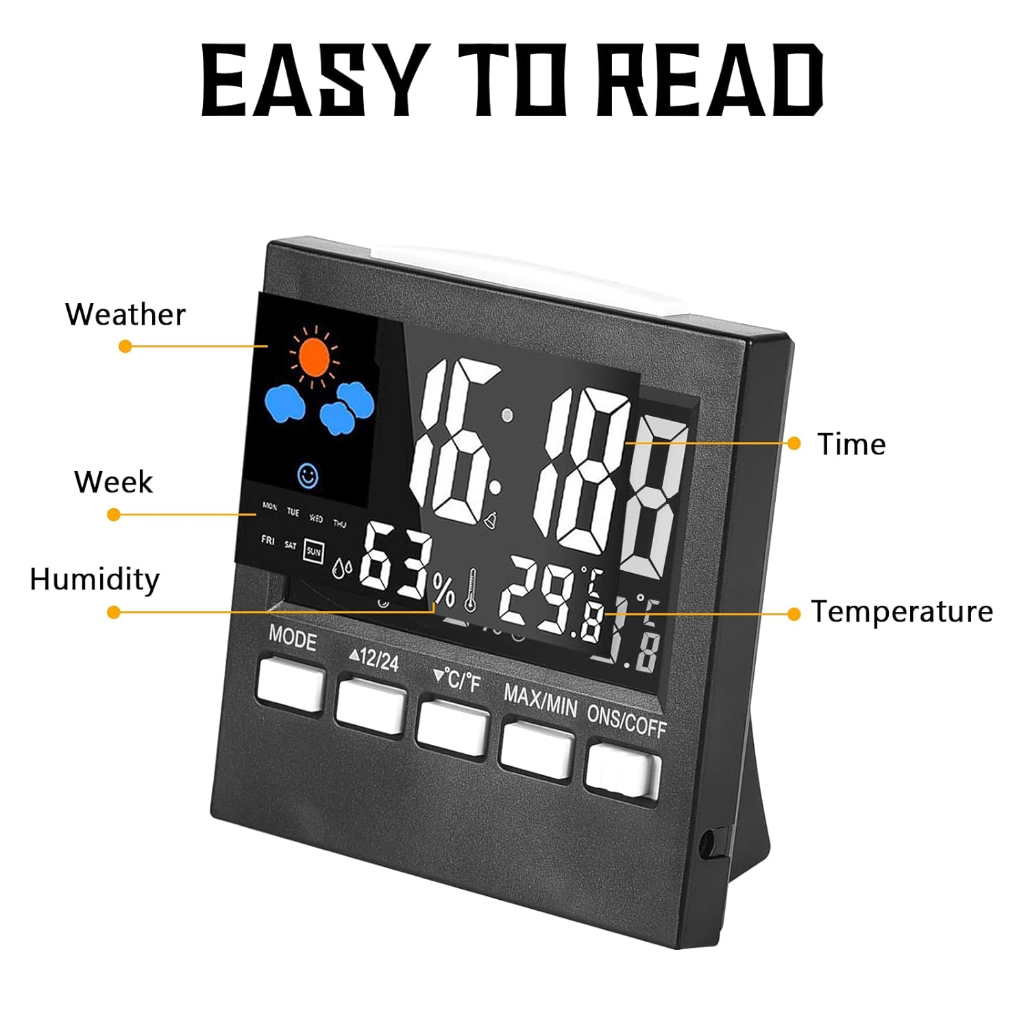 Hygrometer Indoor Thermometer, Large LCD Display Digital Temperature Humidity Monitor with Alarm Clock, Weather Forecast and USB Wire for Home Office image number 4