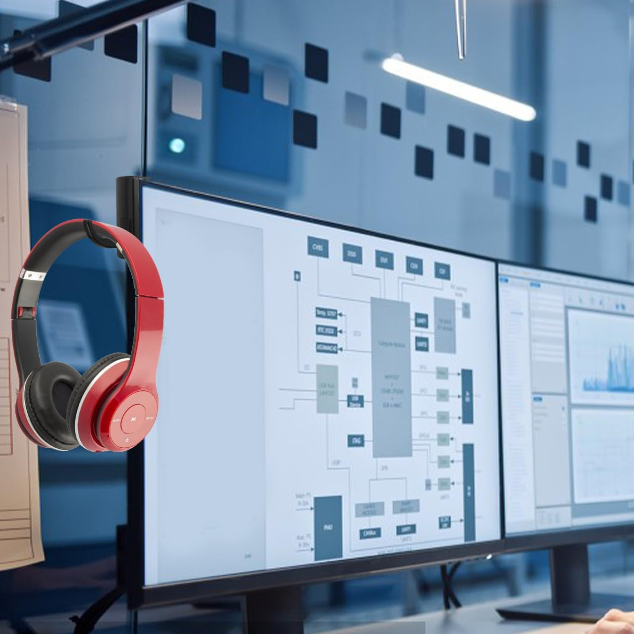 Angoily 5Pcs Headphone Hook Gadget Screen Monitor Headphones Earphones Sport Headphones Headset Mount for Monitor Dual Headphone Stand Headset Holder Mount Cable Hub Black Plastic image number 3