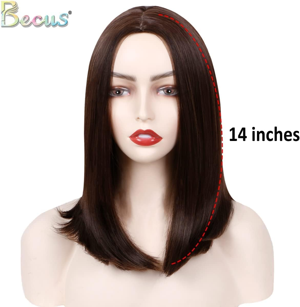BECUS Short Brown Wigs for Women Shoulder Length Straight Bob Wig Synthetic Hair Wig image number 1