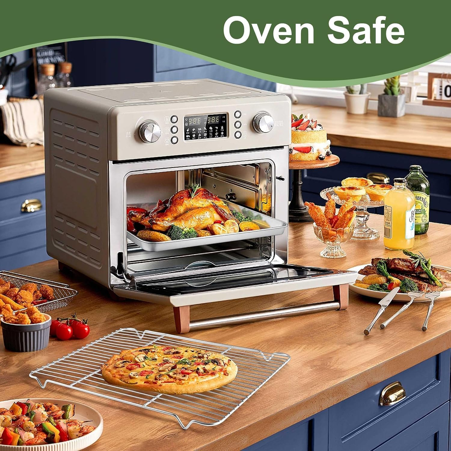 Baking Sheet and Cooling Rack Set, Stainless Steel Oven Tray, Baking Roasting Cooking Serving Sheet Pan for Home Restaurant Hotel, Non-Toxic & Mirror Finish, Dishwasher Safe (40 * 30 * 2 Cm) - 40*30*2 Cm image number 6