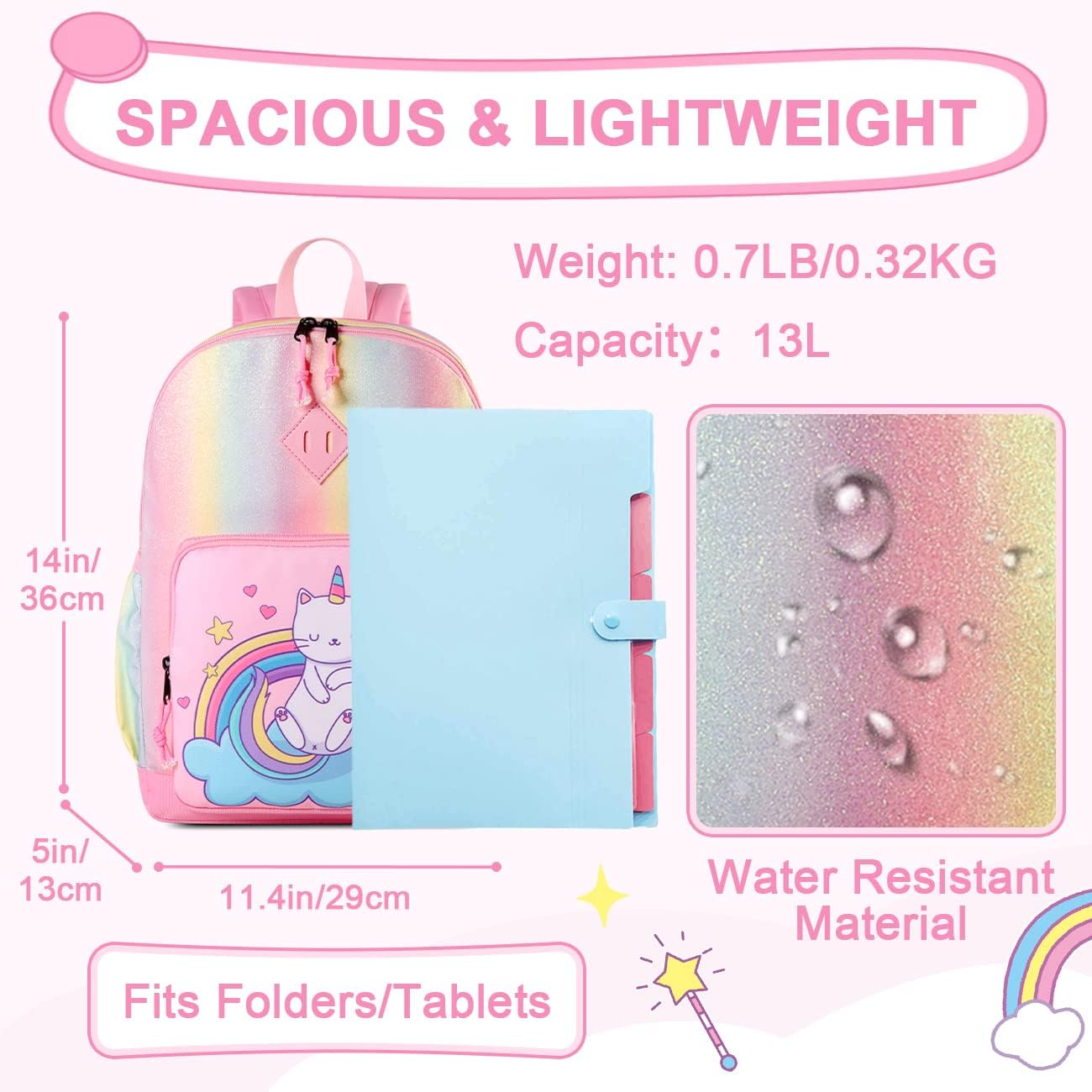 Backpack for Little Girls, VASCHY Cute Rainbow Lightweight Water Resistant Toddler Preschool Kindergarten Backpacks for Kids with Chest Strap - Mermaid Unicorn image number 2