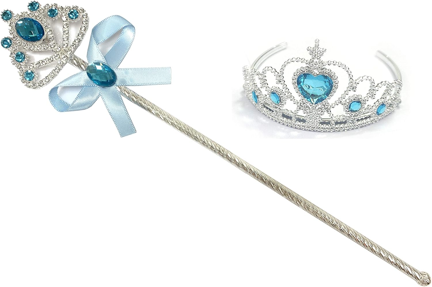 Kuzhi Frozen Elsa Crown Tiara and Wand Set &uml;C Silver Heart Jewel &iexcl;&shy; - Blue image number 3