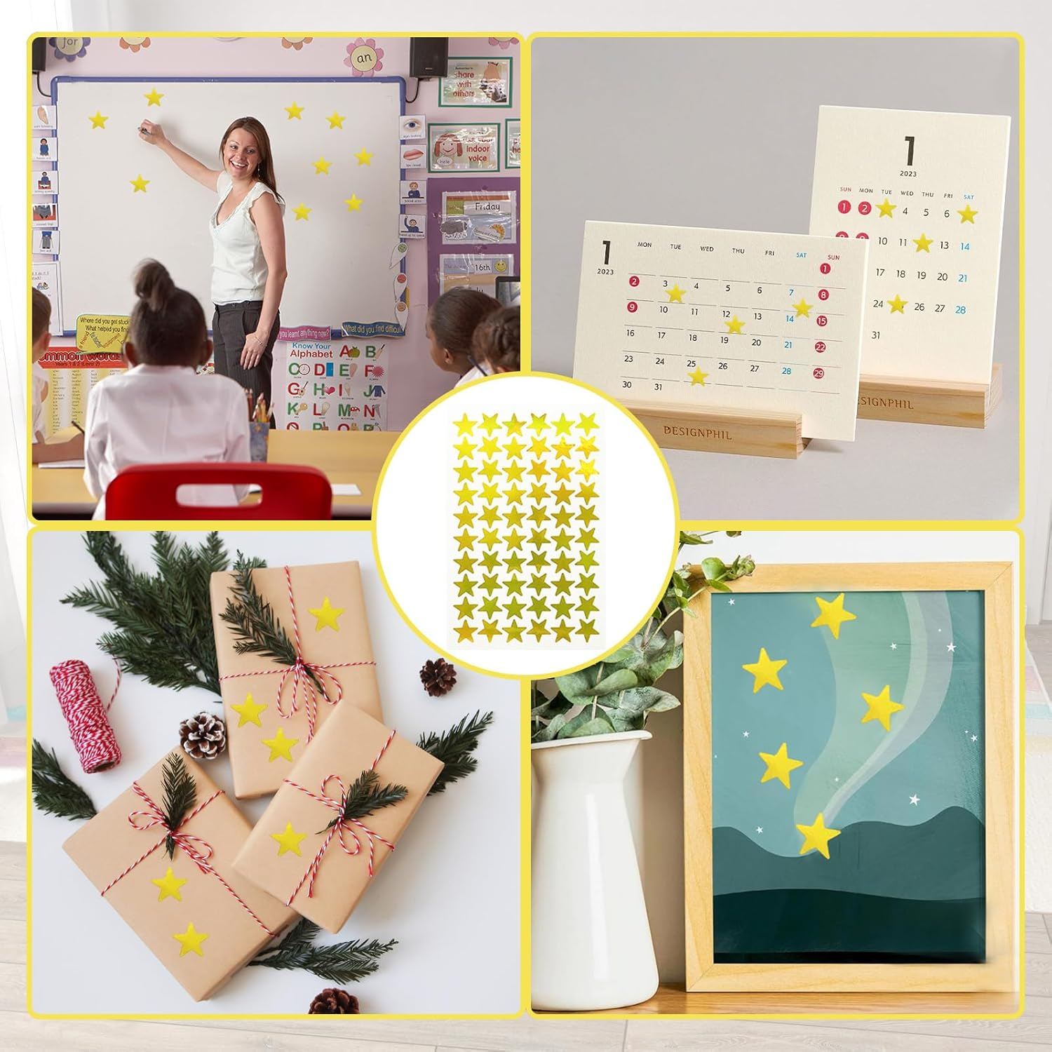 Tehttz 1800Pcs Gold Star Stickers, 30 Sheets Tiny Holographic Foil Stars Stickers for Reward, School Planner, DIY or Decoration, Classroom Teacher Supplies image number 2
