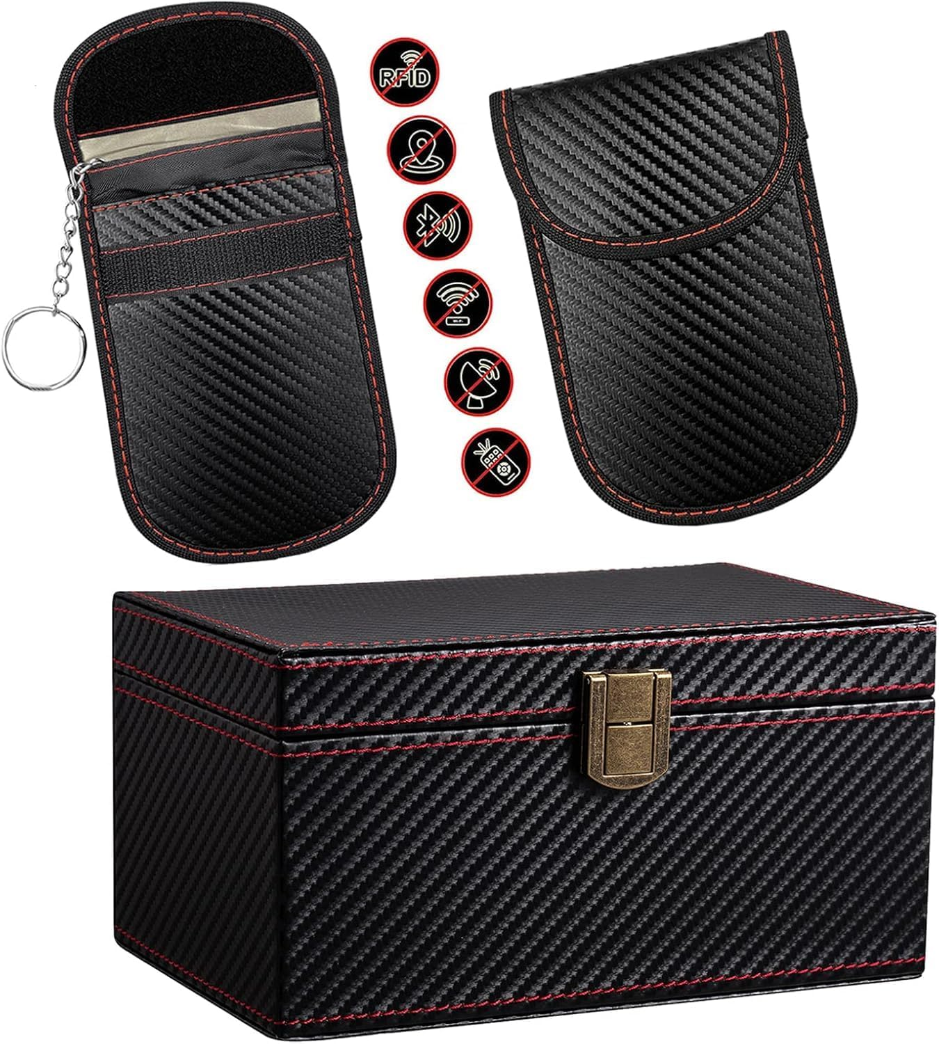 Car Keys Faraday Box Car Key Signal Blocker Box with 2 Pack Keyless Entry Faraday Pouch Anti-Theft RFID Protector, Keyless Cars Security anti Theft Bags