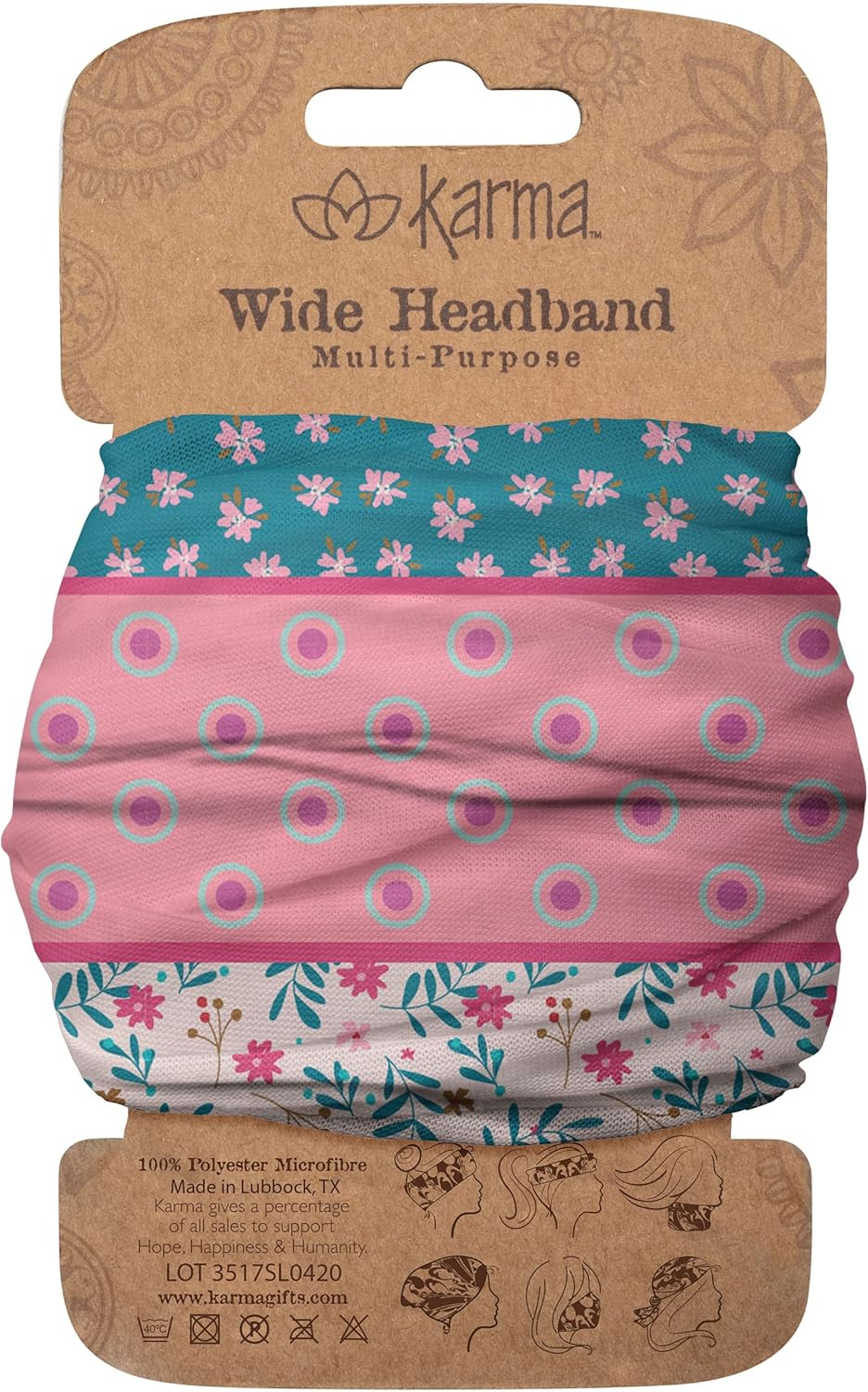 Karma Teal/Apricot Split Floral Headband for Women - Wide - Fabric Headband and Stretchy Hair Scarf - Teal/Apricot image number 4