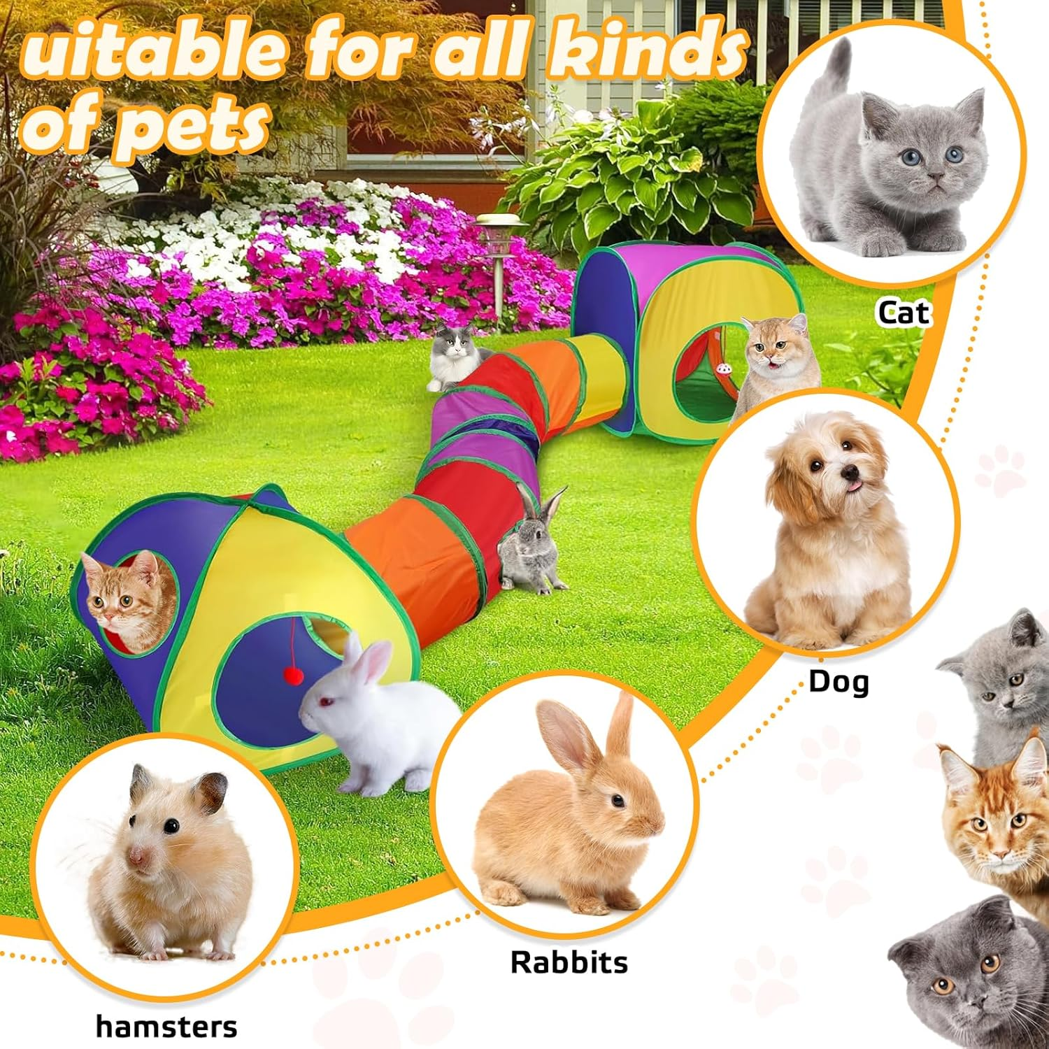 Interactive Cat Toy Cat Tunnel Play Tunnel 3 in 1 Cat Tent for Cats Dogs Rabbits Children Foldable Rabbit Tunnel Cat Toy Rustling Tunnel with Storage Package for Indoor and Outdoor Use image number 3