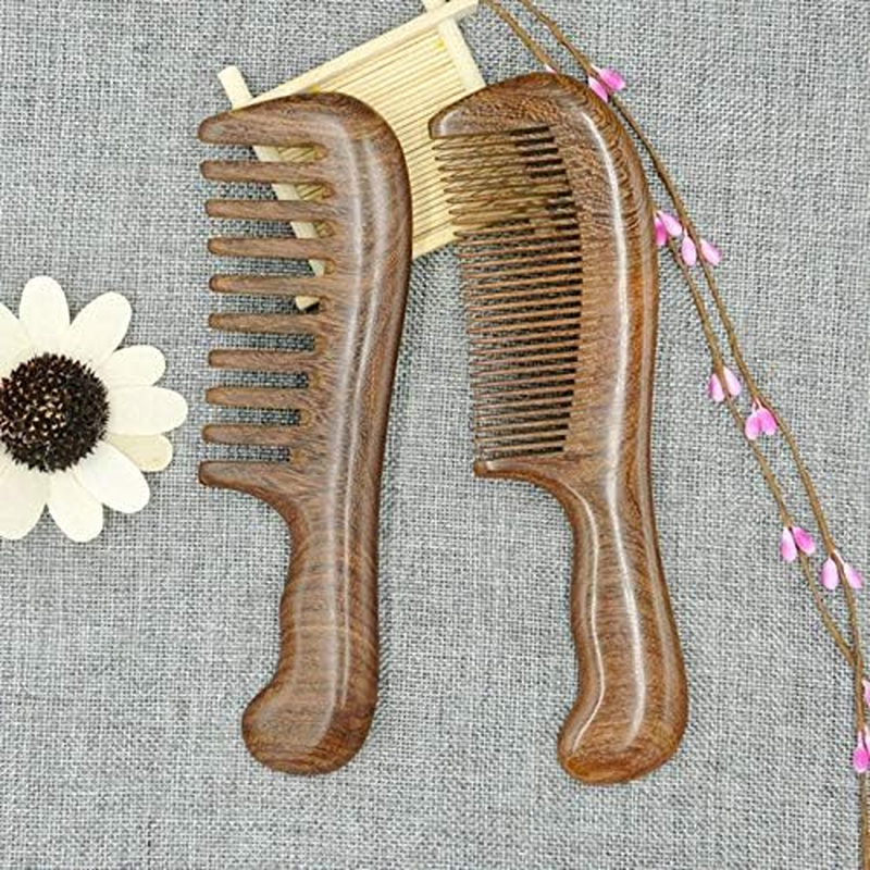 Domoi Sandalwood Wide Tooth Comb Curly Hair Portable Coarse Tooth Wooden Comb Hair Massage Tool Fine image number 4