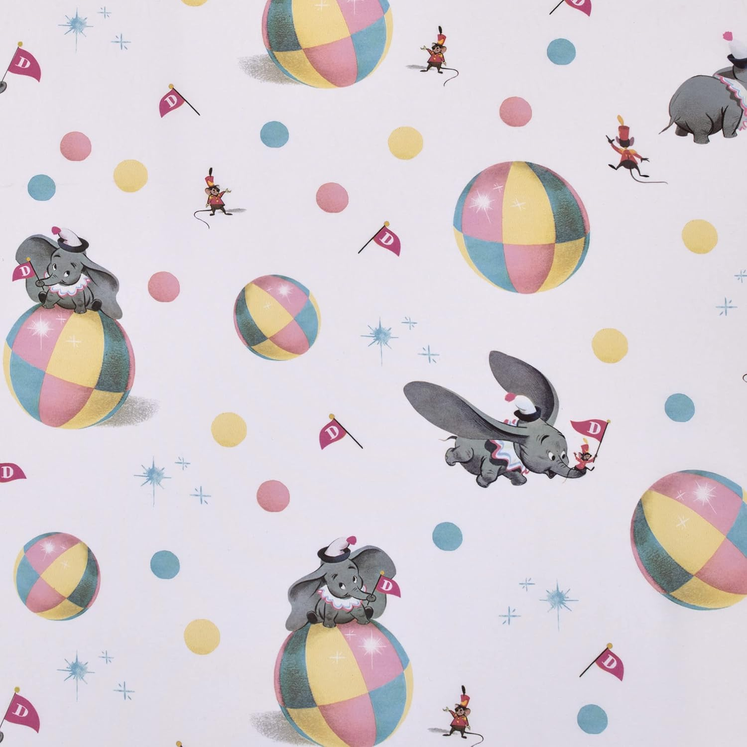 Disney Vintage Dumbo - Gray, White and Multi-Colored Circus Flags, Balls and Timothy Mouse Nursery Fitted Crib Sheet image number 3