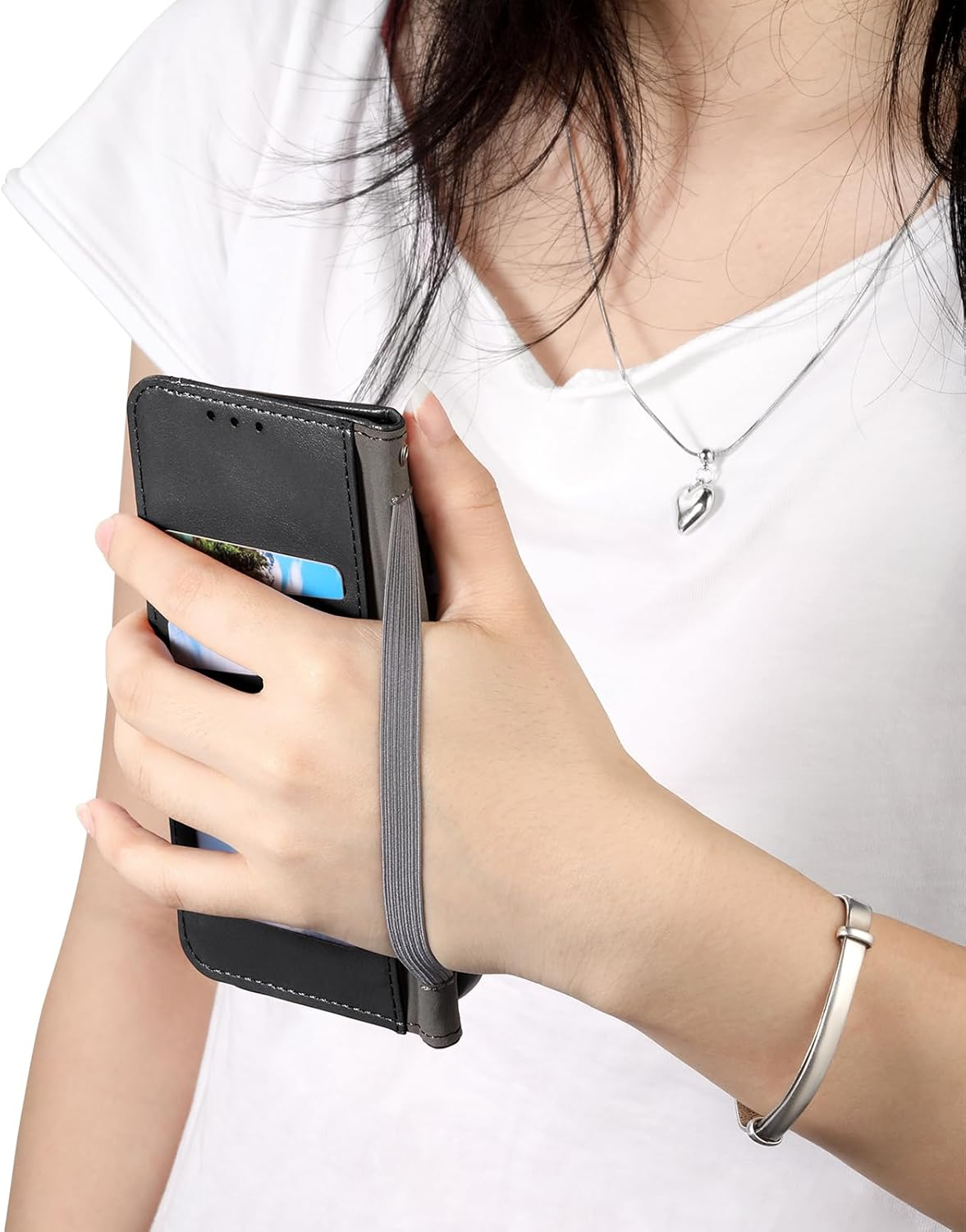 PEIYE Case for Oppo A40 4G / A40M / Oppo A60 5G - Premium PU Leather Flip Wallet Cover, Shockproof Magnetic Closure, Foldable Kickstand, Card Holder - Black - Green image number 3