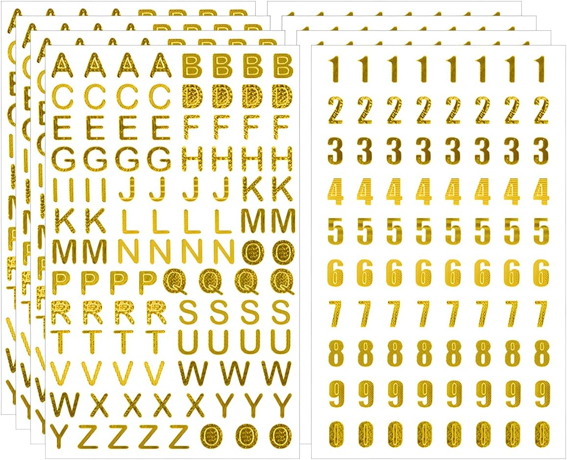 HAIKING Letter Stickers, 8 Sheets Alphabet Number Stickers for DIY Crafts, Decoration Arts (Gold) image number 2
