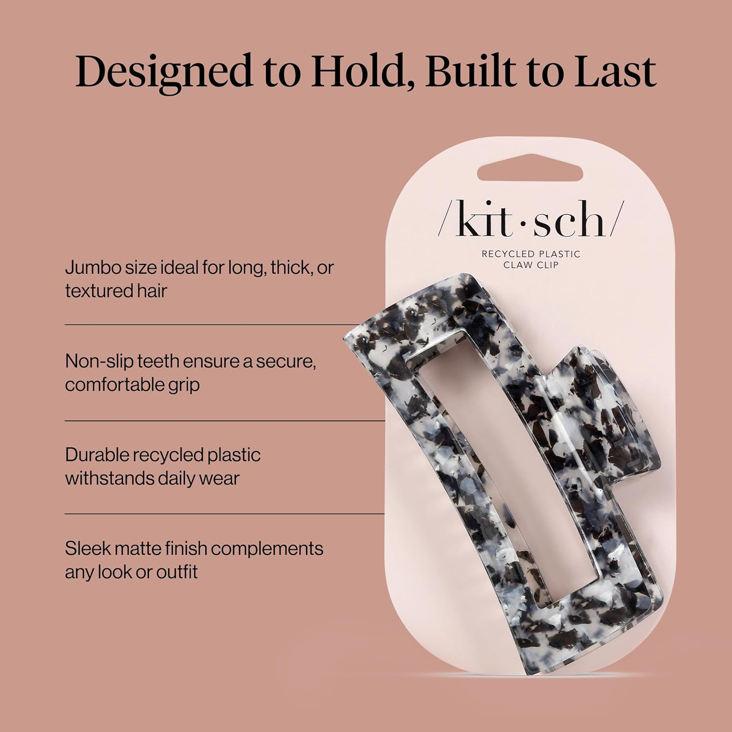 Kitsch Recycled Plastic Large Claw Clip, Big Open Shape Hair Clips for Women, Large Hair Claw Clips & Jaw Clips, Big Claw Clips for Thick Hair, Claw Hair Clips for Girls (1Pc, Black) - Leopard Print image number 3