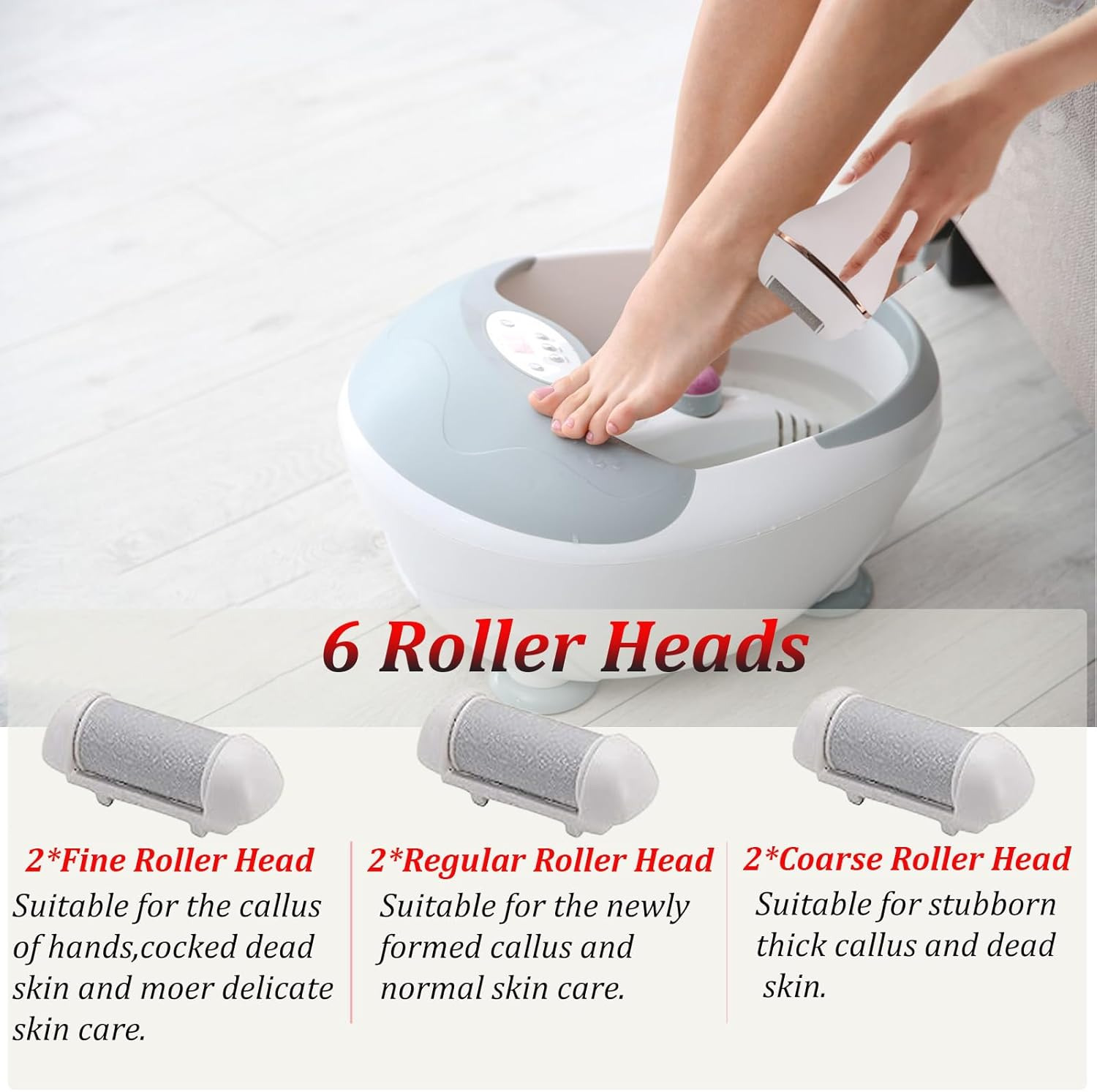 Electric Foot File, Professional Foot Callus Remover Rechargeable Pedicure Tools with 6 Roller Heads for Cracked Heels and Dead Skin image number 1