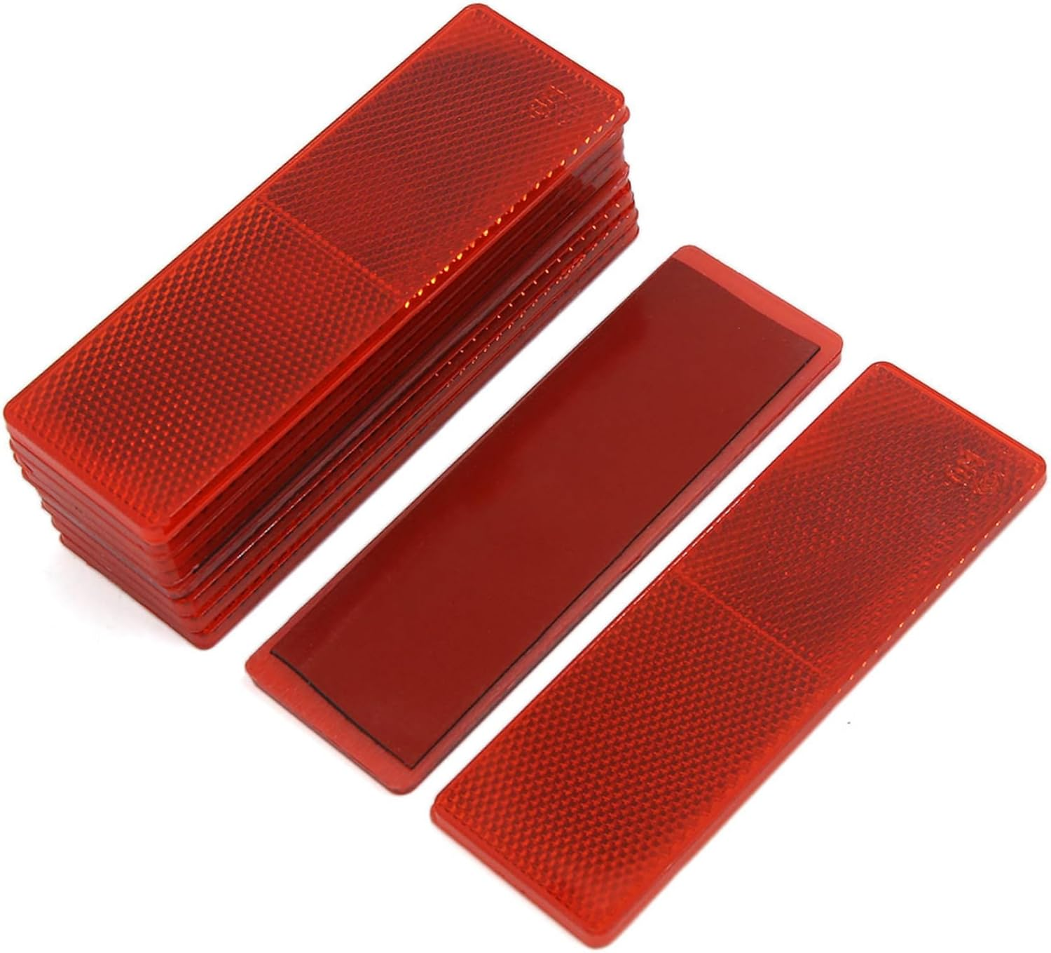 Automotive Car Red Rectangle Stick-On Safety Reflector Plate W/O Holes 10PCS Auto Replacement Parts image number 2