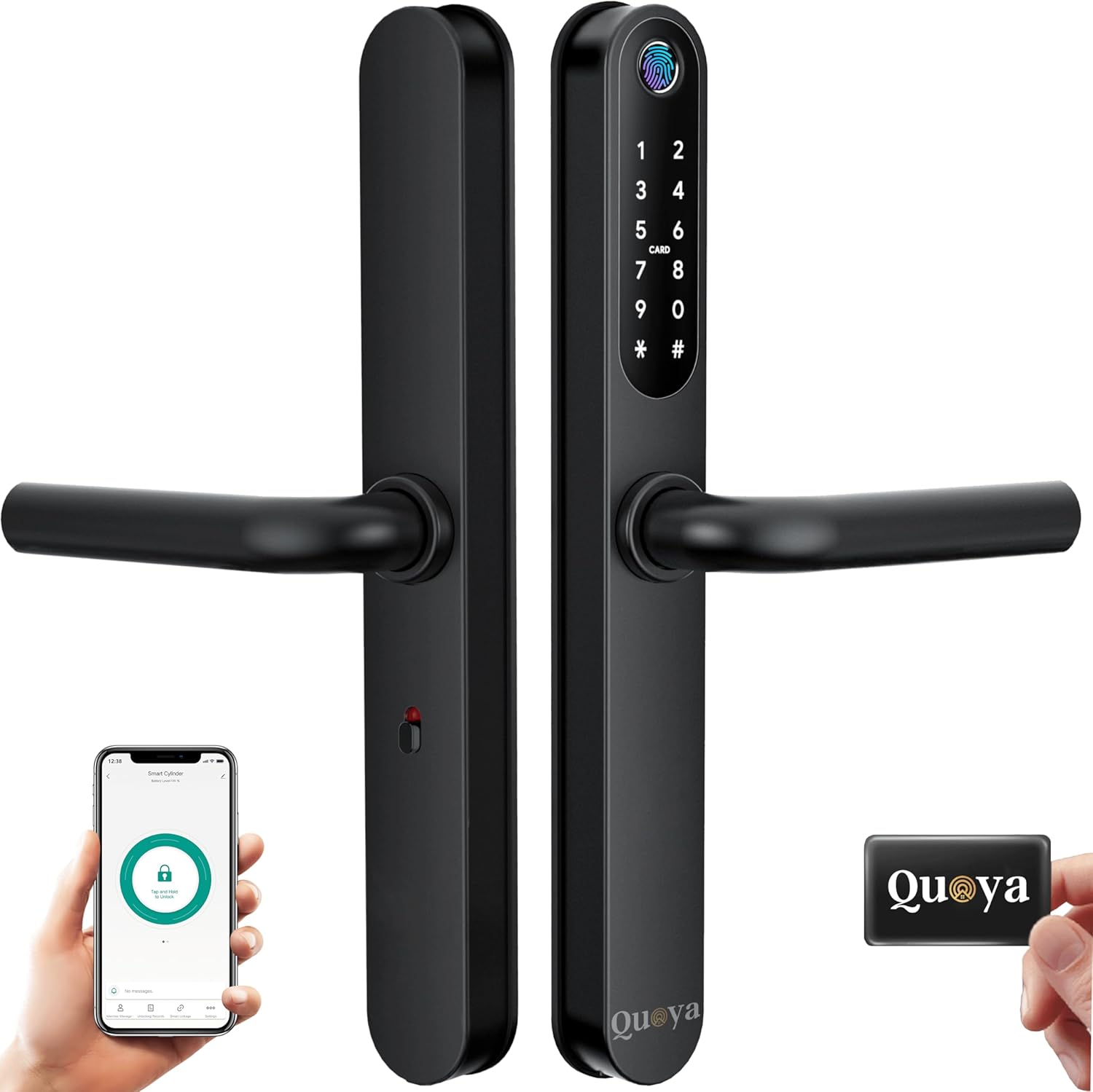 QUOYA D1 Smart Door Lock, 75&deg; Max Rotation Angle, IP55 Waterproof, Unlocking Method (Fingerprint, RFID Key Card, Pin/Passcode, App, Mechanical Key) (Silver)