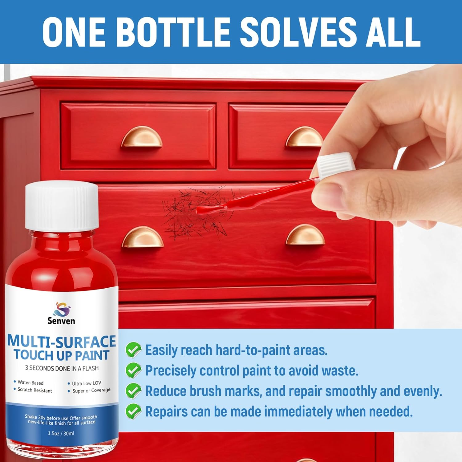 Red Paint Multi Surface Apple Red Touch up Paint Repair for Wall,Door,Cabinets,Wood,Furniture, Appliance,Tile,Porcelain,Touch up Paint Pen for Refrigerators,Washers,Dishwashers,Microwave,Oven image number 5