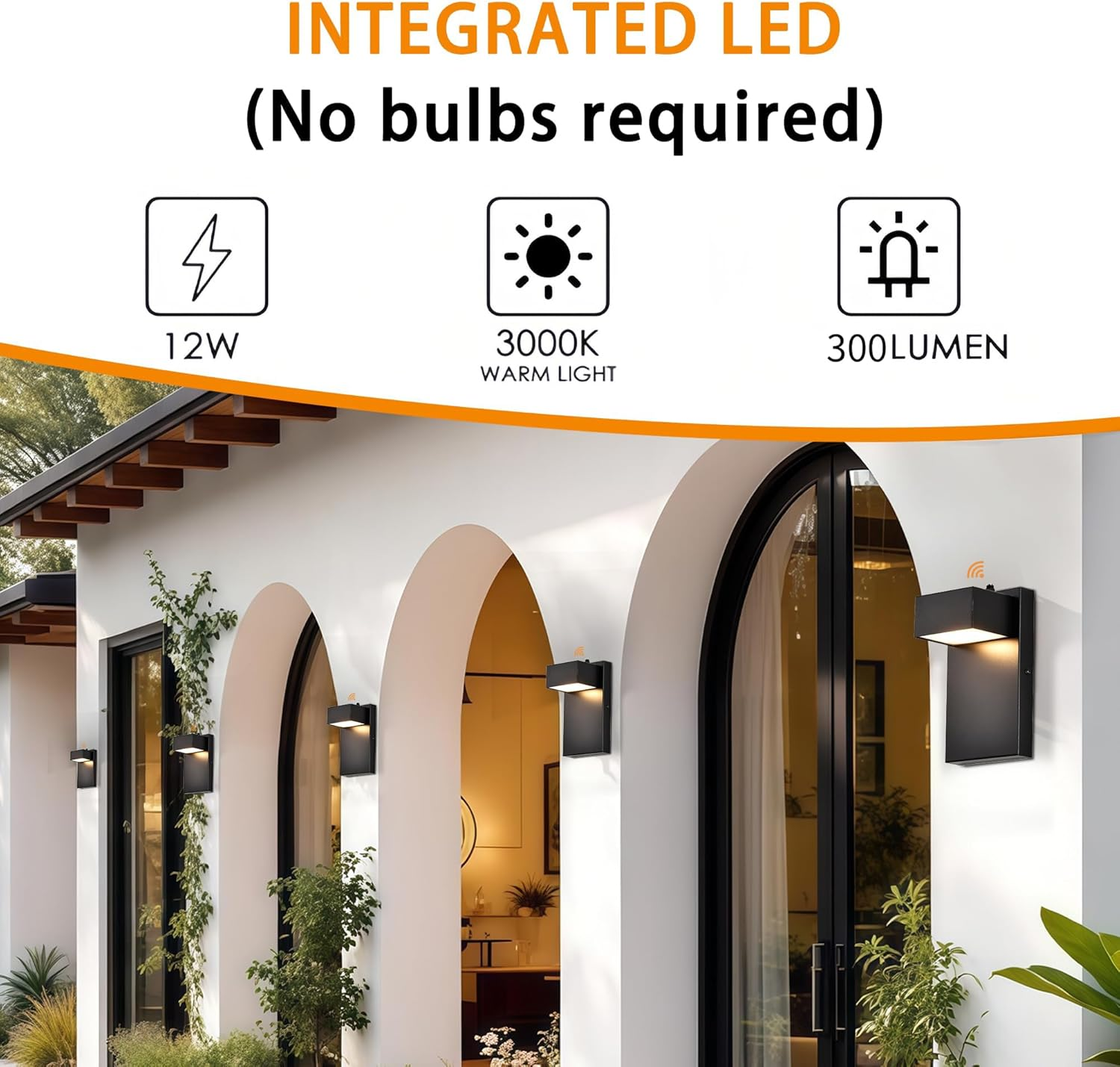 Dusk to Dawn Outdoor Light Fixture with Sensor &ndash; 12W LED Modern Waterproof Wall Lights, Matte Black Exterior Lighting Fixtures for Porch, Patio, Garage & Entryway, 3000K Warm White image number 4