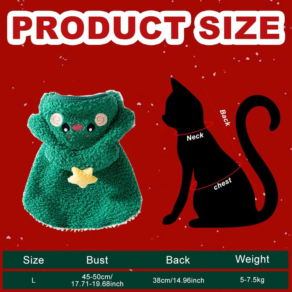 PLUSHCEWT Pet Christmas Costume Cat Christmas Outfit Cute Green Christmas Tree Dog Cape Xmas Costumes Christmas Pet Clothes Suitable for Small Medium Dogs Cats and Kittens image number 4