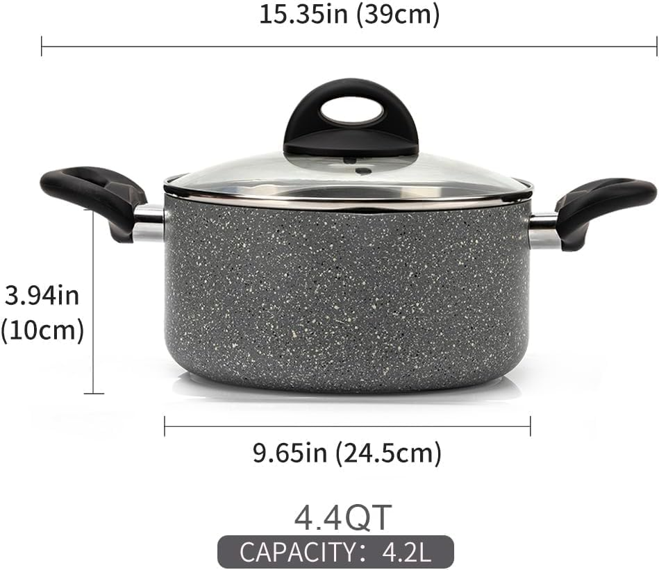 RELICE Non Stick Pot Cooking Stock Pots Saucepan Multipurpose Cast Cookware Set Pan with Strainer Glass Lid 4.4 Qt Two-Handled for Soup Noodle, Induction Comptable, PFOA Free 2025 New 24CM (4.2L) image number 5