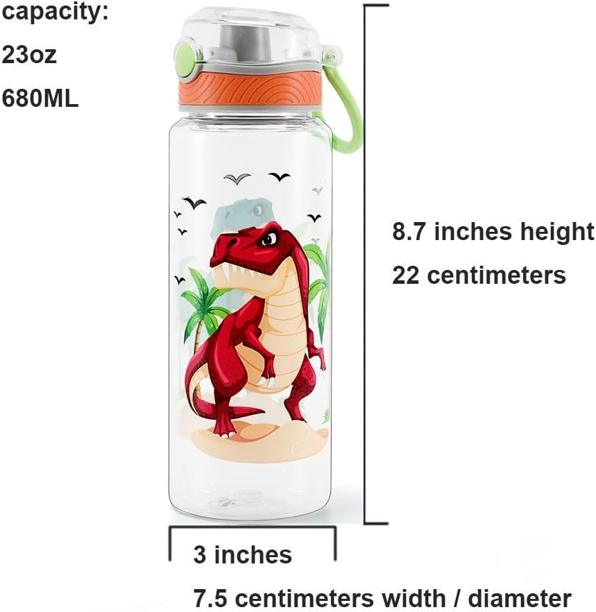 Home Tune 23Oz Kids Water Bottle for School Boys, BPA FREE Tritan, Leak Proof Flip Top Lid, Easy Clean, Carry Handle - Dinosaur - Flamingo image number 5