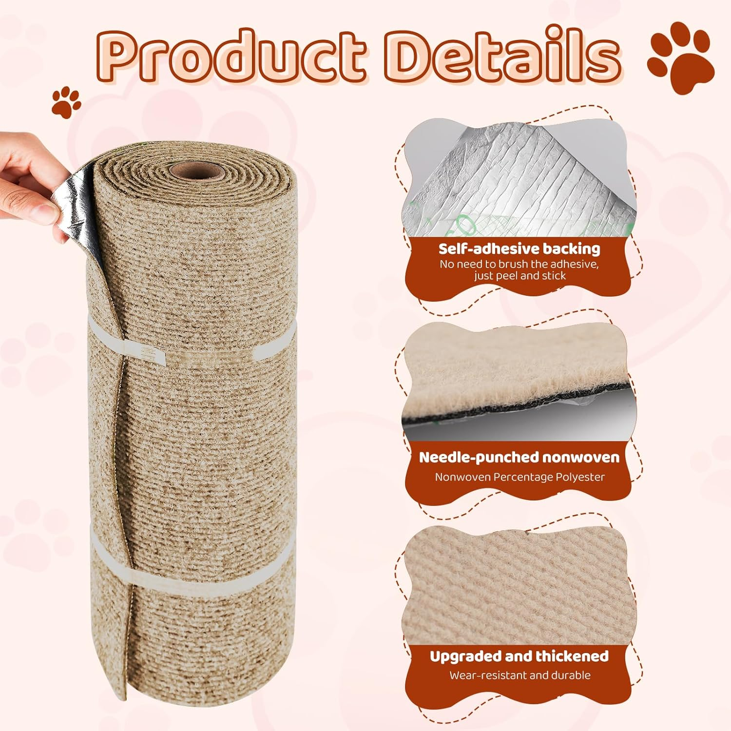 YAOZUP Cat Scratching Mat, DIY Cut to Size, Cat Scratching Mat, 200 X 40 Cm, Scratching Mat, Cat Scratching Mat, Self-Adhesive, Sofa Scratch Protection, Cat Wall, DIY Climbing Cat Scratcher image number 6