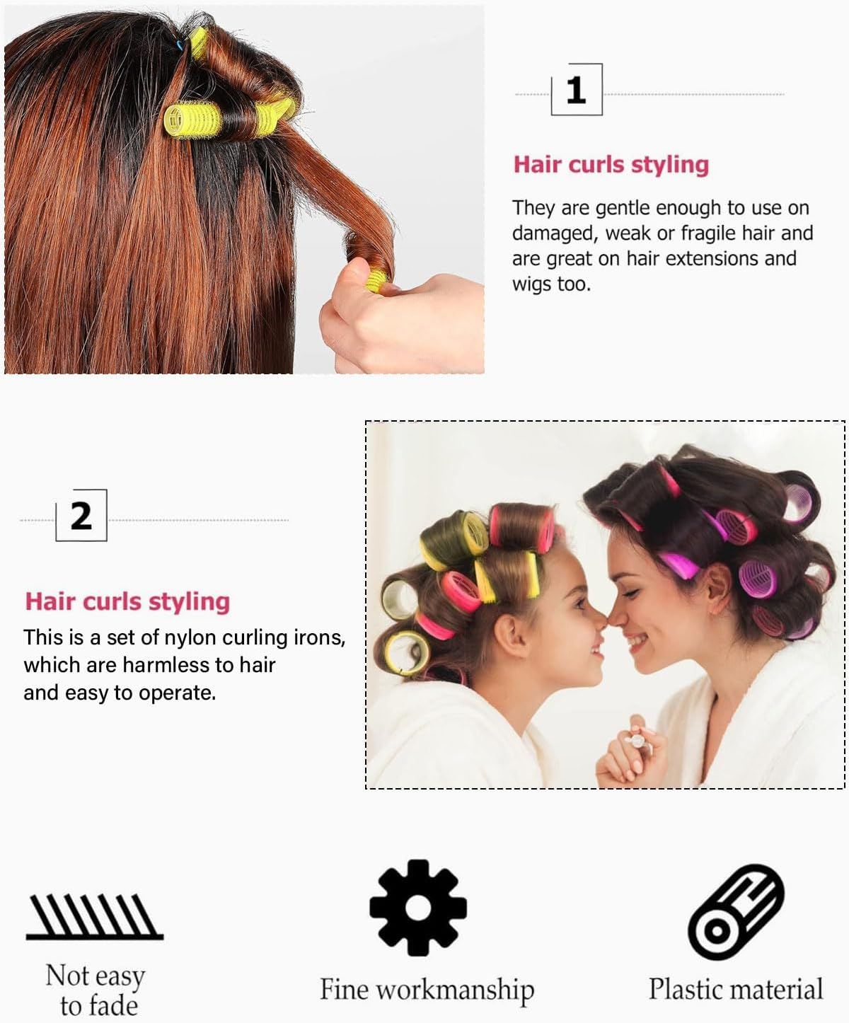 TPZORJX 37 Pieces Manual Hair Rollers Self Adhesive Hair Rollers for Salons, Barber Shops, Rat Tail Combs, DIY Curling Irons with Steel Needle Tip Combs (Gold) image number 1