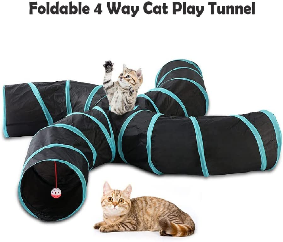 Cat Toy 4 Way Tunnels Extensible Foldable Interactive Toy Cat House with Balls for Kitten Kitty Small Animal image number 2