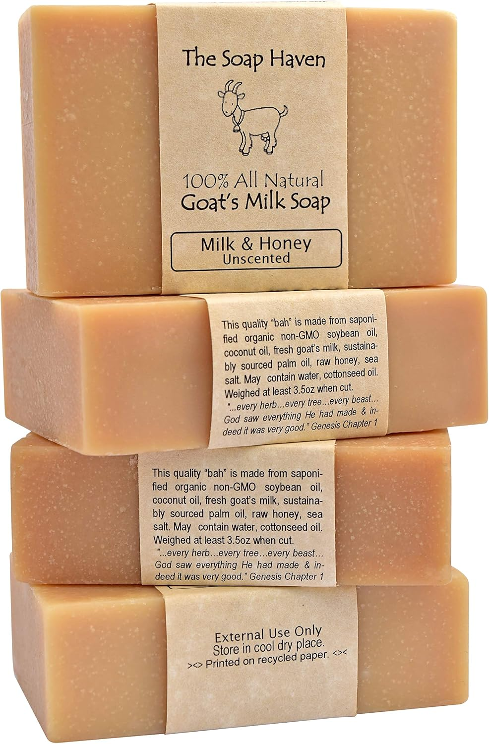 Handmade Goat Milk & Honey Soap - All Natural, Fragrance Free, Fresh Goat Milk Soap (4 Bar Pack). Wonderful for Eczema, Psoriasis & Sensitive Skin. SLS & Paraben Free. Handmade in USA. image number 6
