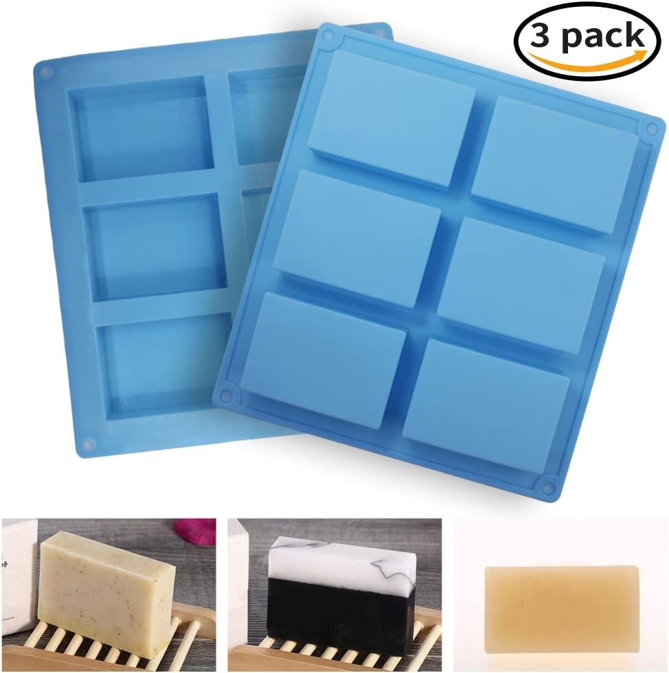3 Pieces Rectangle Silicone Soap Molds, SENHAI 6-Cavity Cake Loaf Bread Baking Pans, Chocolate Cheesecake Cornbread Handmade Trays - Pink, Blue, Purple image number 6