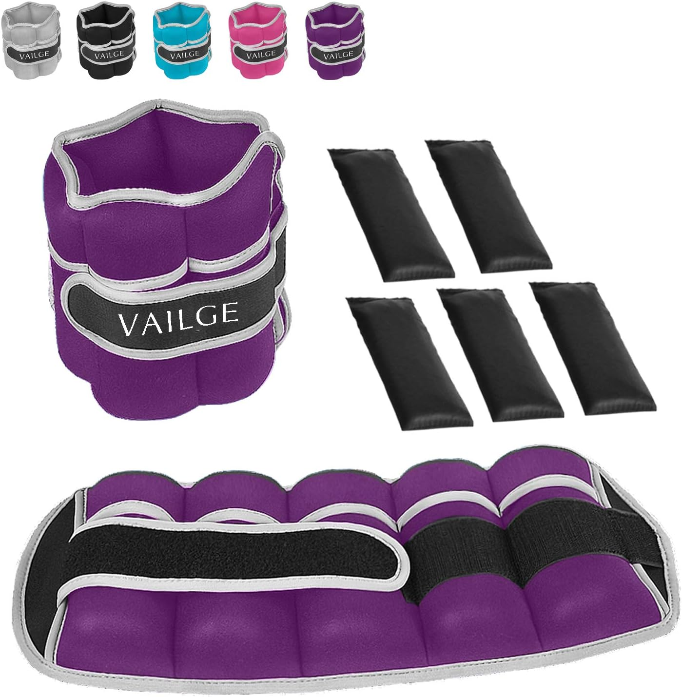 Ankle Weights Adjustable Leg Weights for Fitness Jogging Walking Exercise, Ankle Weights Women Men 0.5KG - 3KG, Black Grey Pink Blue Purple Wrist and Ankle Weights