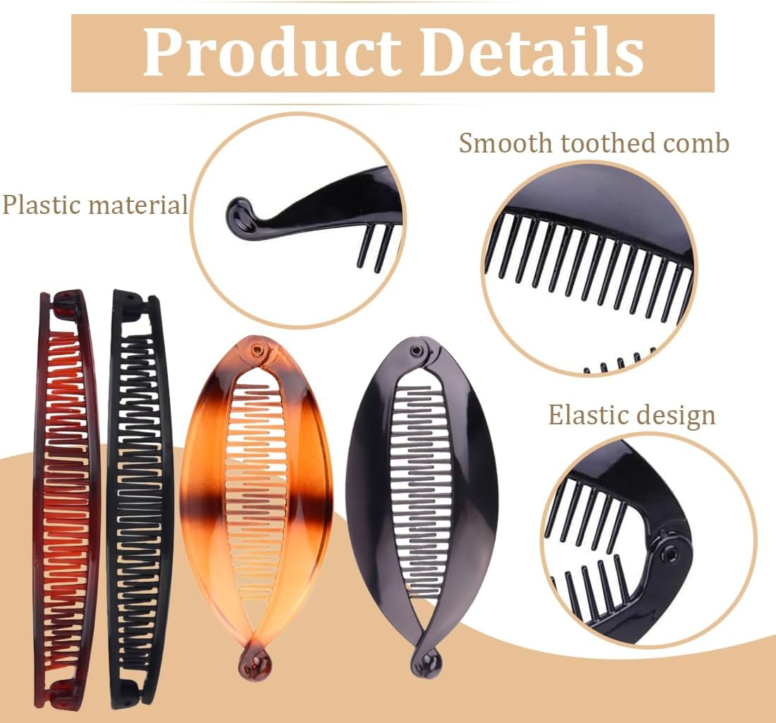 Pack of 4 Banana Clips, Banana Hair Clips, Fish Tail Hair Clips, Ponytail Holder Clip image number 3