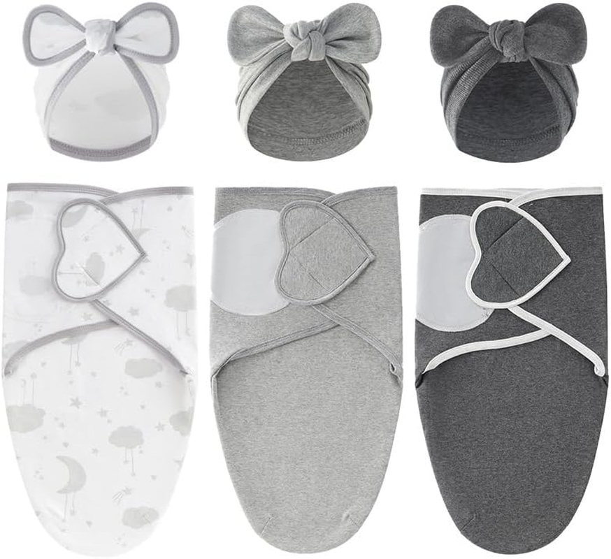 Baby Swaddle 3-Pack - 100% Cotton Ultra-Soft & Safe, Anti-Startle Sleep Sacks for 0-3 Months,Bulletin Boards, Temperature Control Stickers for Sleeping Bags (Pink)