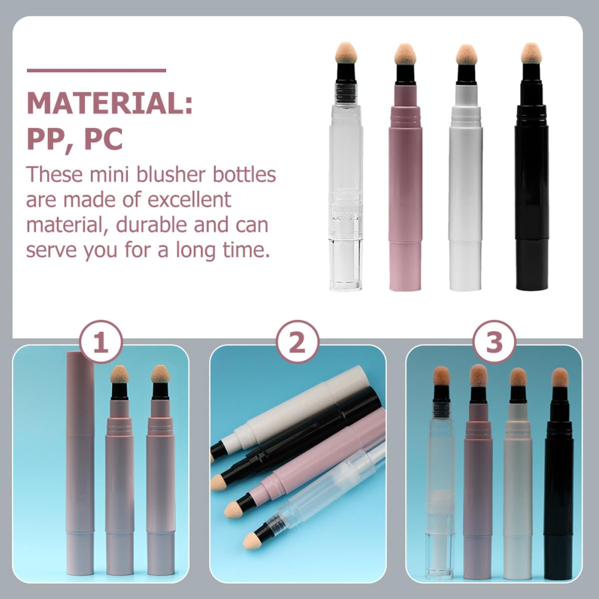 SEWACC 4Pcs 5Ml Refillable Blusher Bottles Cosmetic Tubes Pink Black White Twist Makeup Containers for Travel and Daily Use image number 6