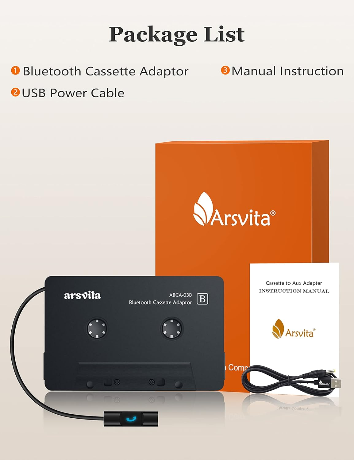 Arsvita Bluetooth 5.0 Cassette to Aux Adapter for Car, Tape Audio Adapter, Hands-Free Call, Charcoal Black image number 4