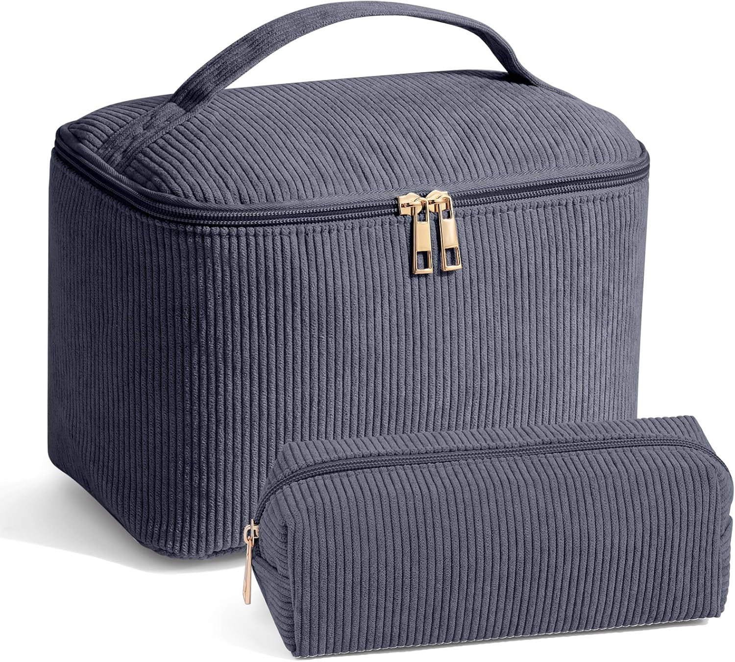 MAGEFY 2Pcs Makeup Bag,Cosmetic Bag Large Capacity with Handle Small Makeup Bag for Purse, Travel Makeup Pouch for Women (Pink)