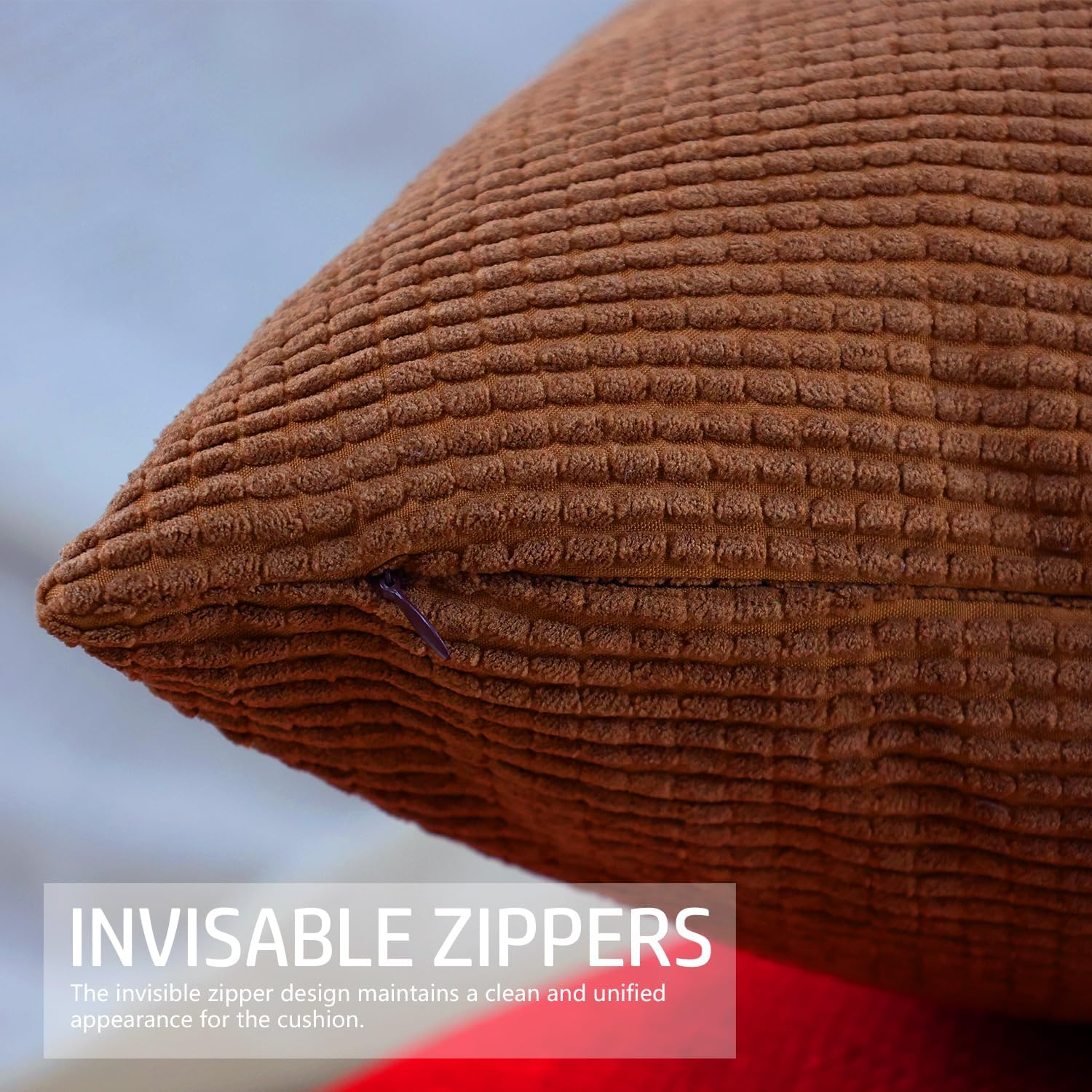 Corduroy Throw Pillow Covers Set of 2, Modern Decorative Couch Pillow Covers Neutral Solid Dyed 45X45Cm Square Soft Cushion Cases for Home Bedroom Living Room Sofa Chair Bed Car Office Balcony Decor image number 2