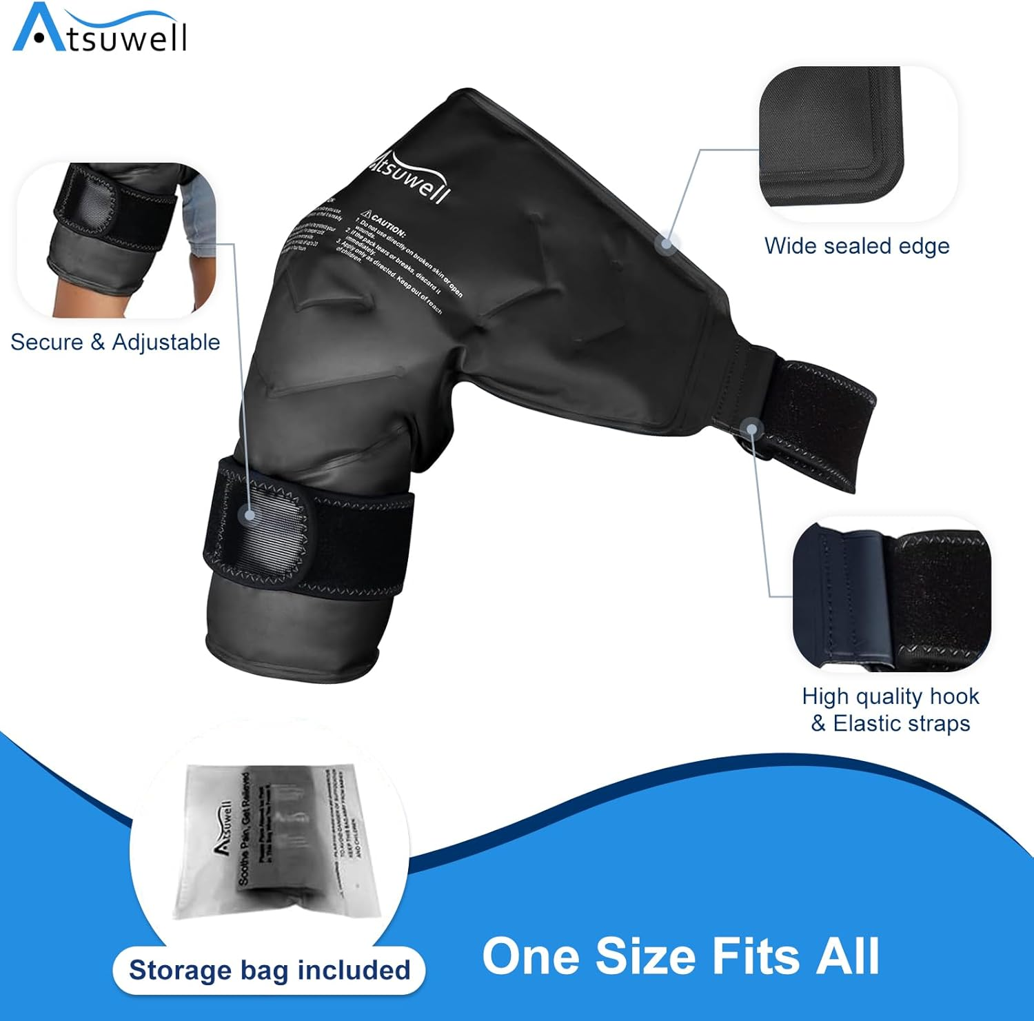 Atsuwell Shoulder Ice Pack Rotator Cuff Cold Therapy, Reusable Gel Ice Wrap for Shoulder Injuries & Pain Relief, Bursitis, Tendonitis, Swelling, Recovery for Man and Women Black image number 5