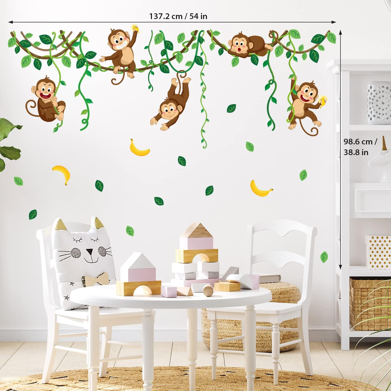 DECOWALL DS9-8053 Monkey Vines Wall Stickers Animals Kids Decals Peel and Stick Removable for Nursery Bedroom Living Room Baby Family Leaf Art D&eacute;cor image number 1