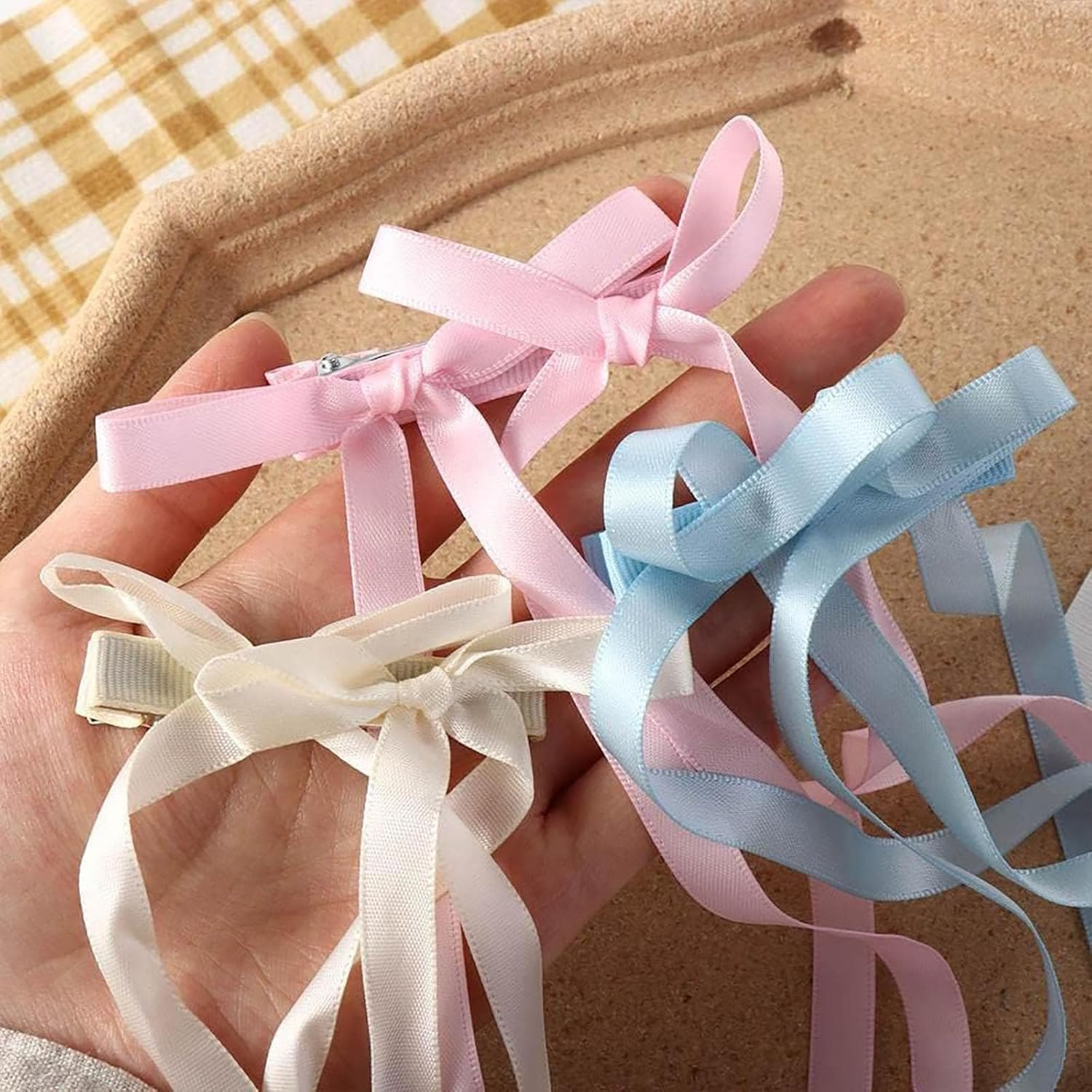 Yuannee Long Hair Bow, 10 Pieces Bow Hairpin Small Hair Clip Bows Hair Scrunchie Cute Hair Scrunchie Band Hair Clip for Party Wedding