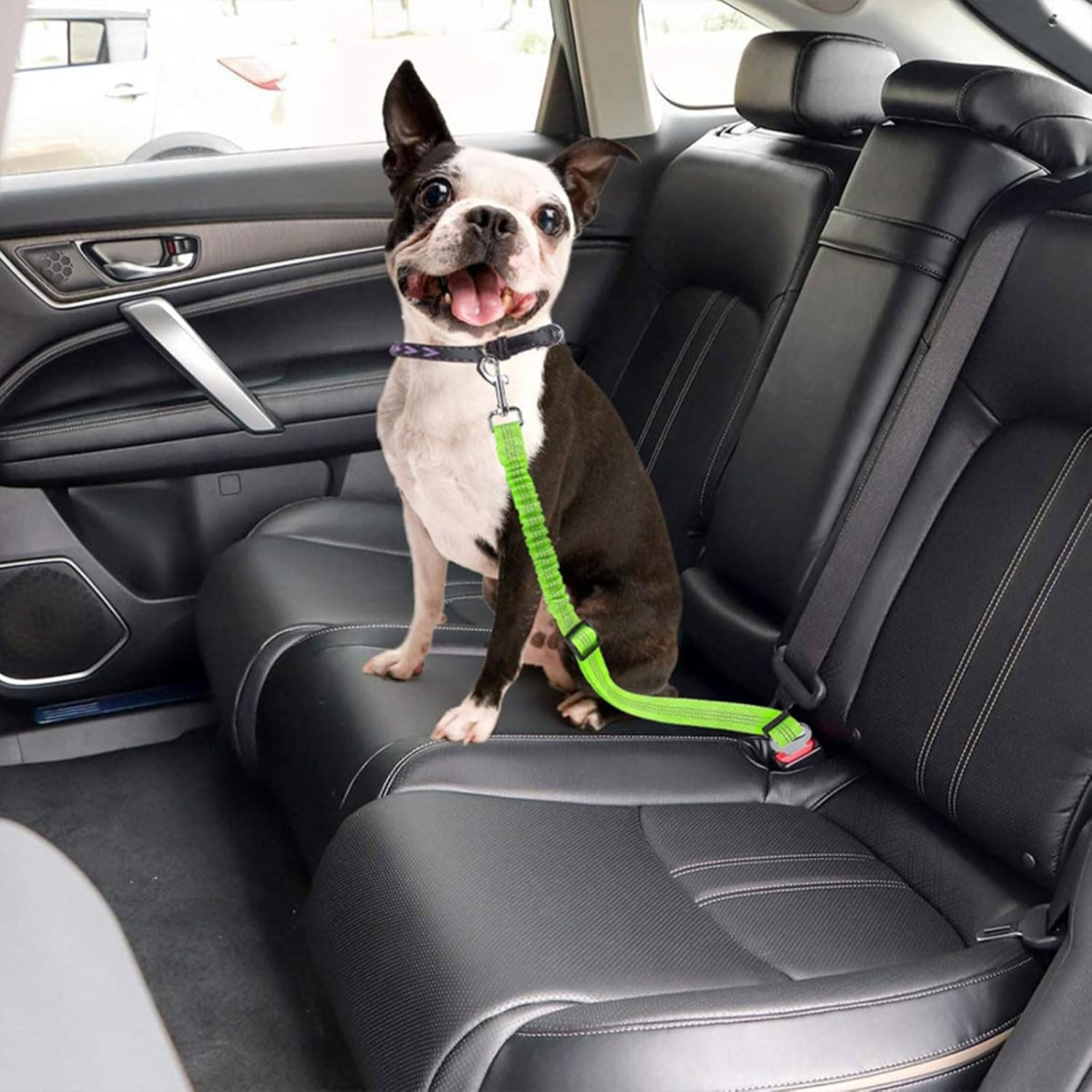 Dog Car Seat Belt Seatbelt Lead Puppy Harness - Stretchable Bungee Adjustable Car Seat Clip Buckle Leash for Dogs Puppies Pets Travel - Pet Safety Collar Accessories Truck Supplies (Green) image number 2
