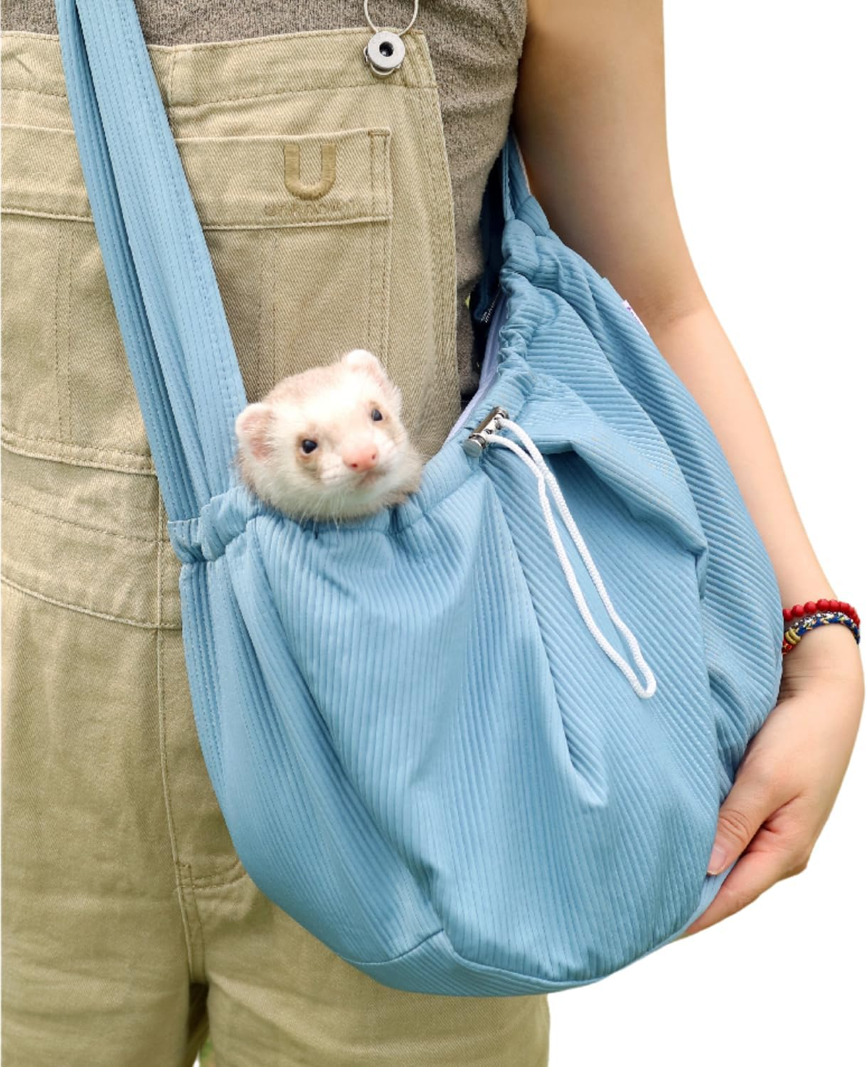 Ferret Sling Carrier - Pet Carrying Bag with Adjustable Strap Hands Free Shoulder Bag Crossbody Travel Slings Soft Small Animal Bonding Pouch Front Backpack for Ferret Rabbit Puppy Kitten (Green)