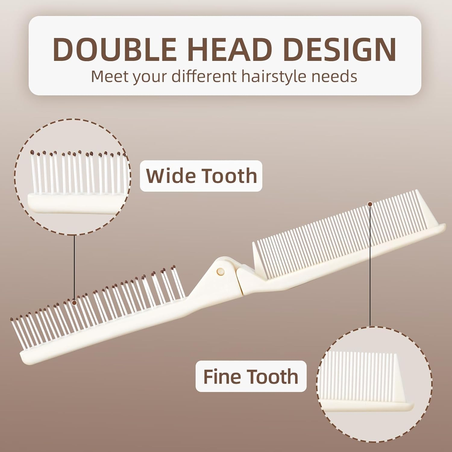 Foldable Comb, Pack of 2, Double-Sided Folding Combs in Black and White, Compact Travel Brush with Miniature Size for Handbag & Pocket - Universal Use as Beard Comb, Hair Brush & Bags image number 4