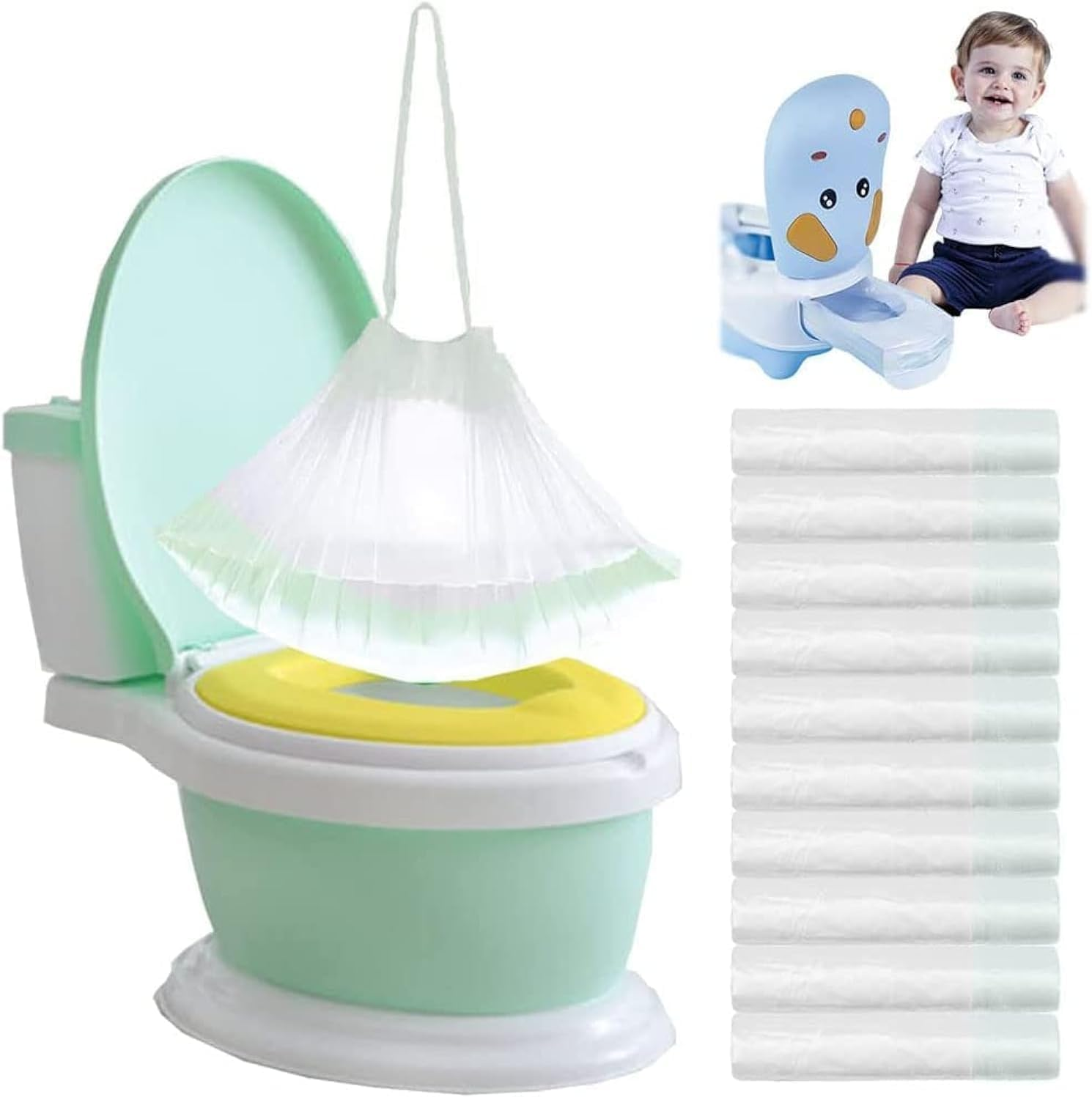 100 Pack Potty Chair Liners Disposable,Drawstring Training Toilet Seat Liner Bags Cleaning Bag for Kids Toddlers Outdoors Travel image number 4
