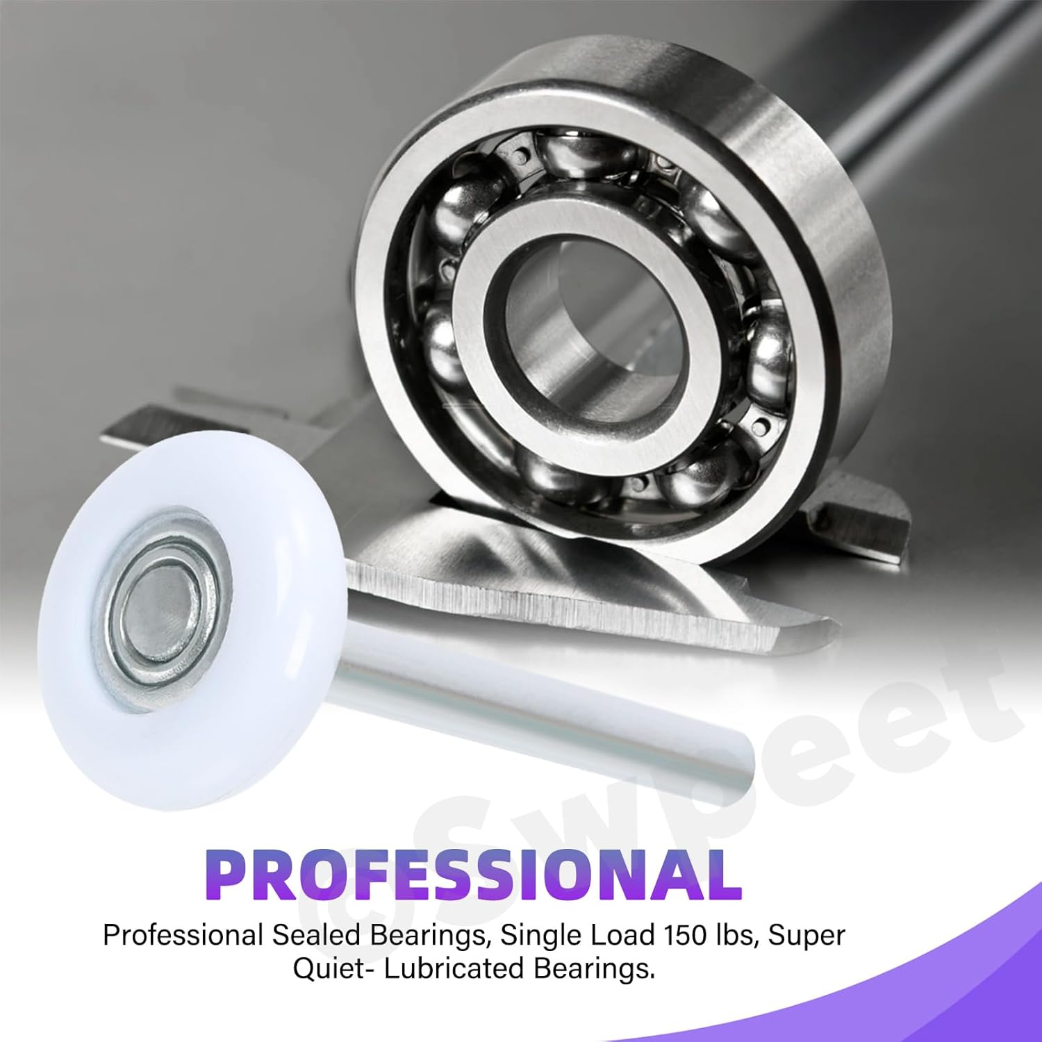 Swpeet 10Pcs Quiet Garage Door Rollers Nylon Door Wheels Replacement Garage Roller, Reinforced Dual Cage, White 1.8" 13 Ball Bearing 4" Stem, Durable and High Load, High Performance Bearing for Door image number 5