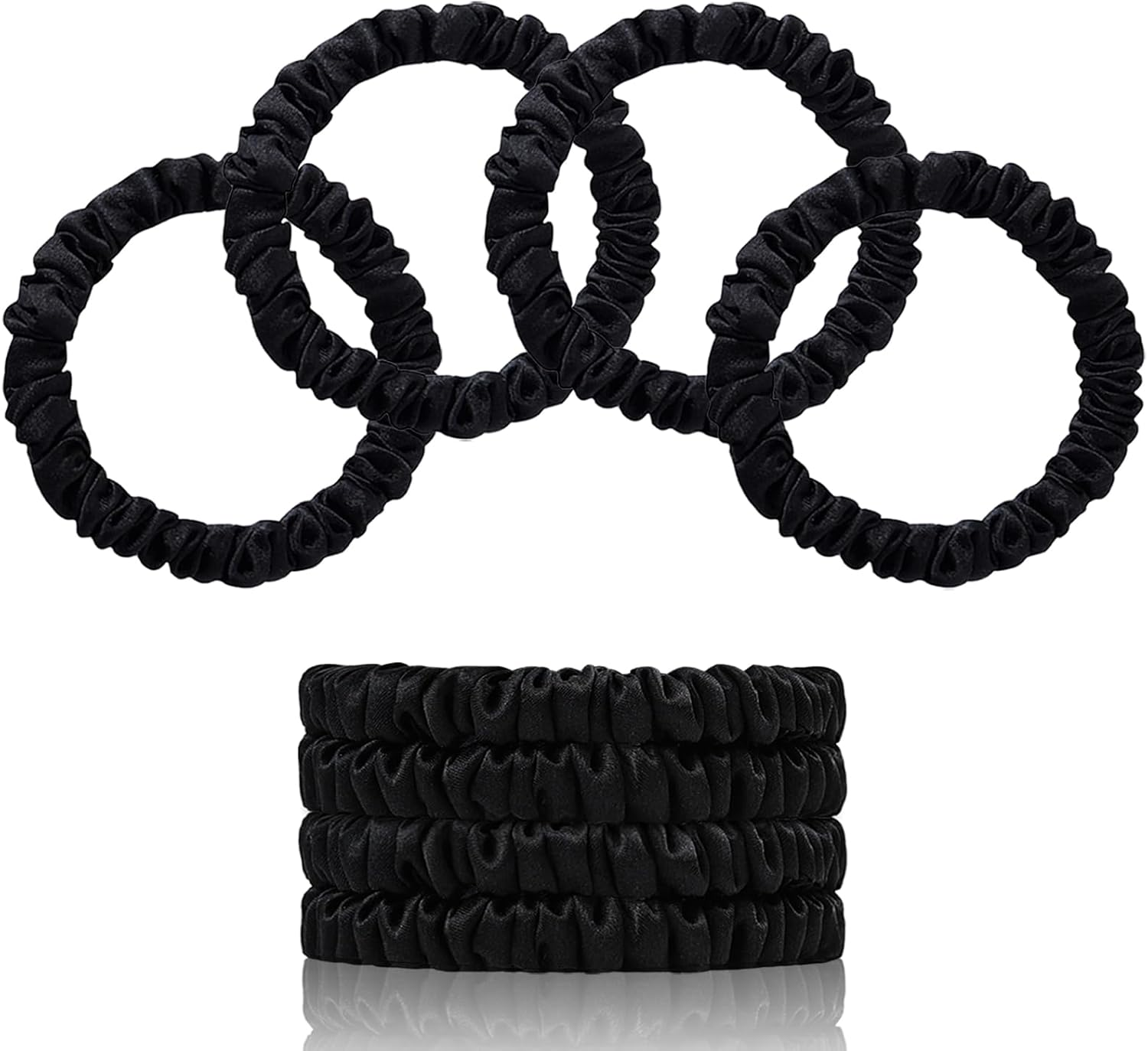 SEMRUE 22 Momme 100% Pure Mulberry Silk Scrunchies (4 PCS) - Small Hair Elastics and Ties for Women, Sleep Hair Care, No Damage, Black - 4Pcs(Black*2+Lotus Pink*2) image number 5