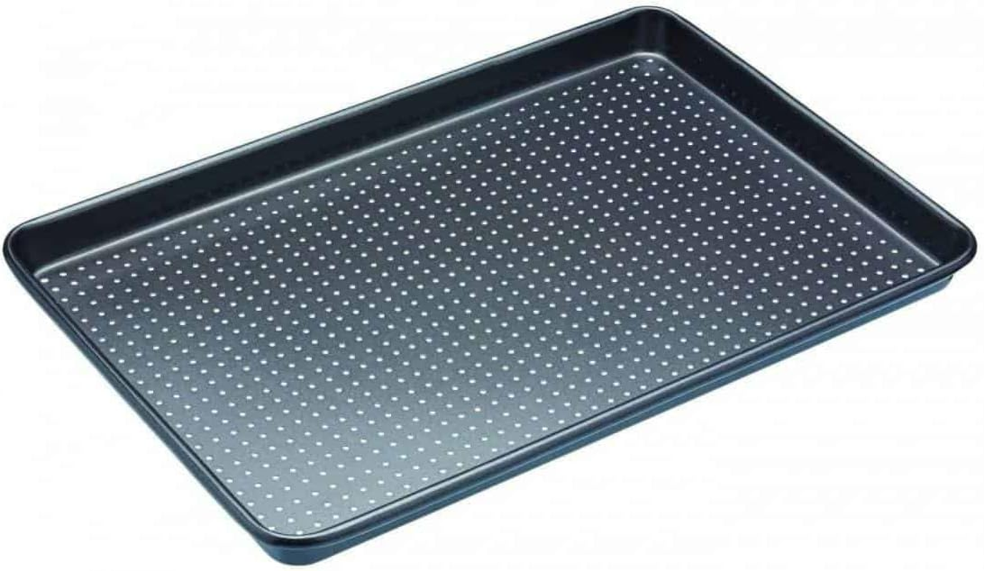 Masterclass Crusty Bake, Baking Tray with PTFE, PFOA and BPA Free Non Stick, Robust 1Mm Thick Carbon Steel, Cookie Sheet, Perforated Holes for Ultimate Crisp, Ultra Double Layer, 39X27Cm, Grey image number 3