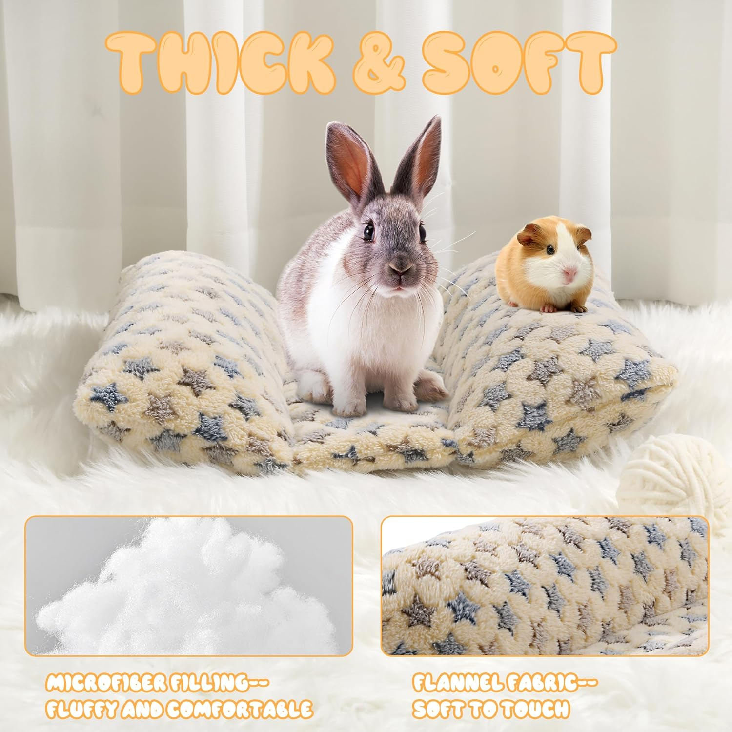 HOMBYS 5" Thickened Bunny Bed, Cuddle Rabbit Bed Soft Plush Cuddle Cushion with Lounger Pillow, Warp Design for Indoor Small Animals, Kitten, Hamster, Guinea Pig, Small Pet Flop Mat, (Yellow) image number 2