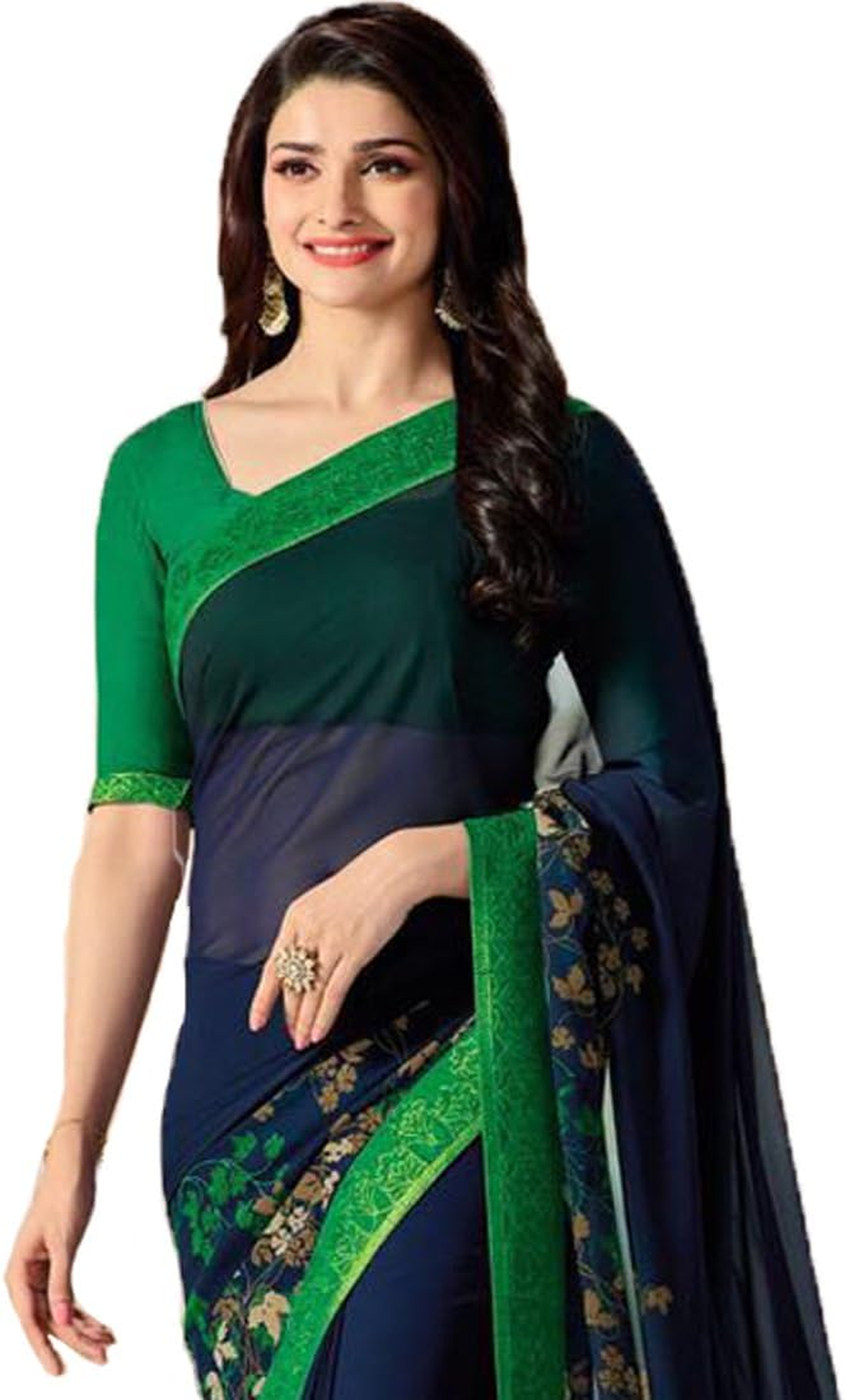 RAJESHWAR FASHION with RF Women'S Pure Georgette Saree with Blouse Piece - Orange image number 4